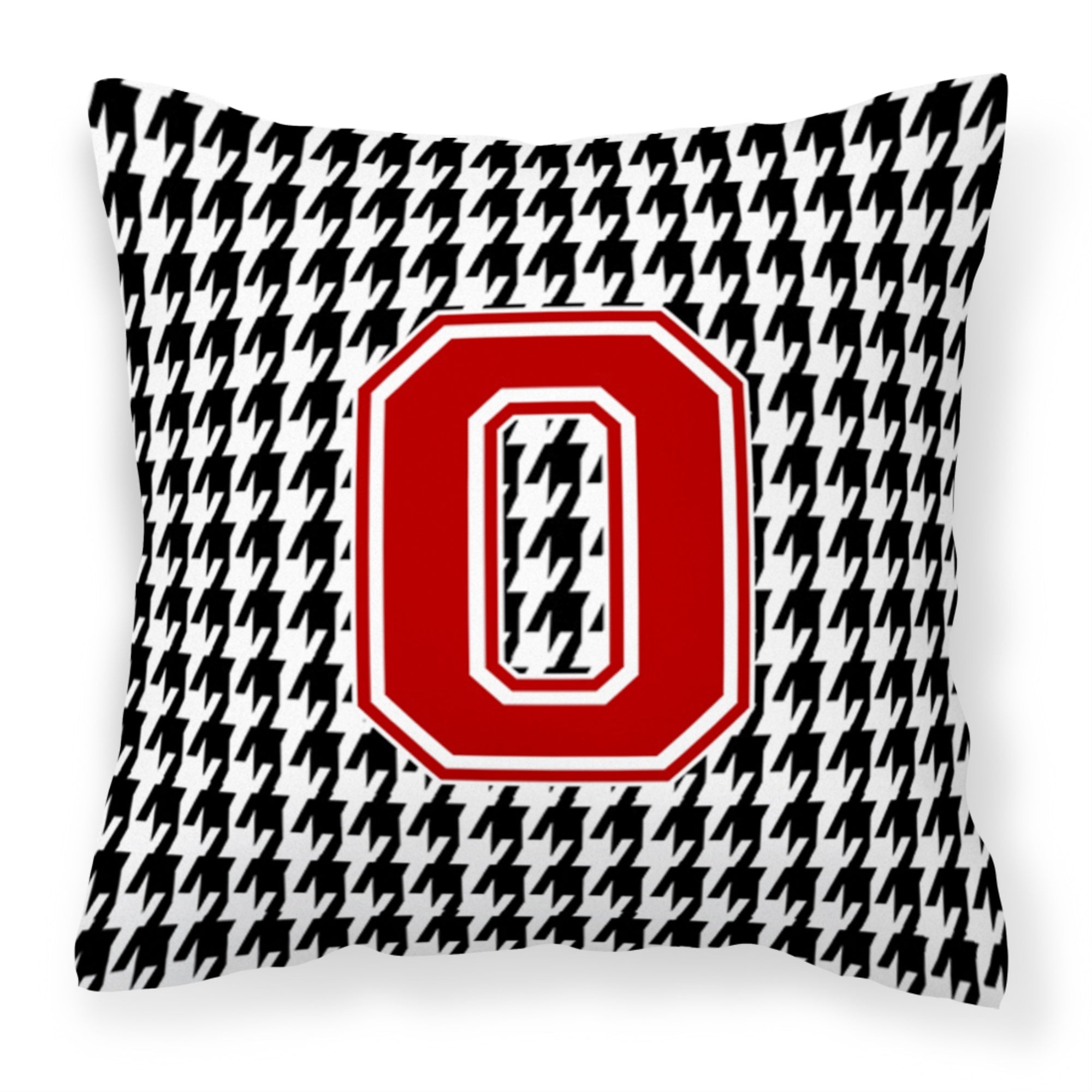 Letter O Monogram - Houndstooth Black Fabric Decorative Pillow