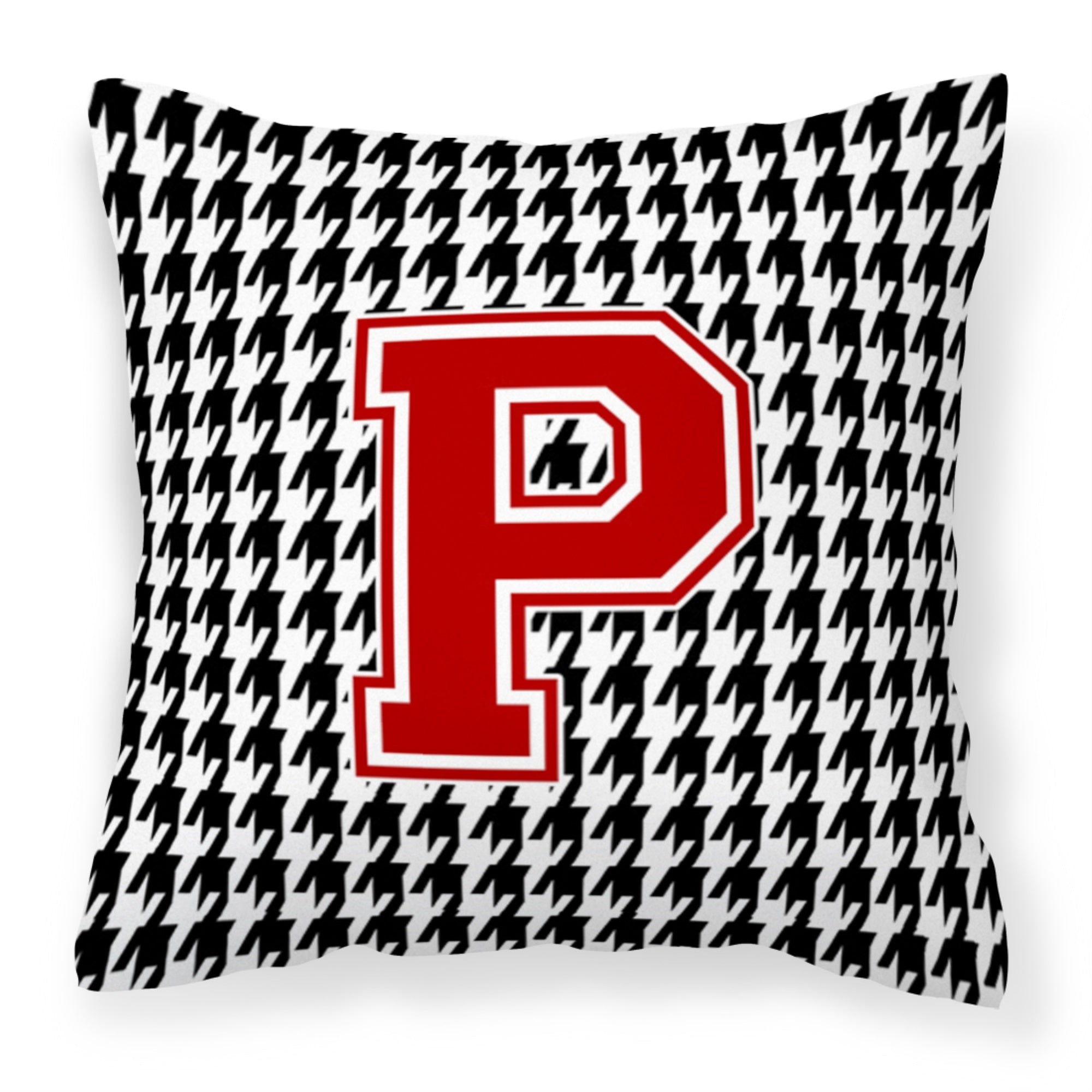 Letter P Monogram - Houndstooth Black Fabric Decorative Pillow