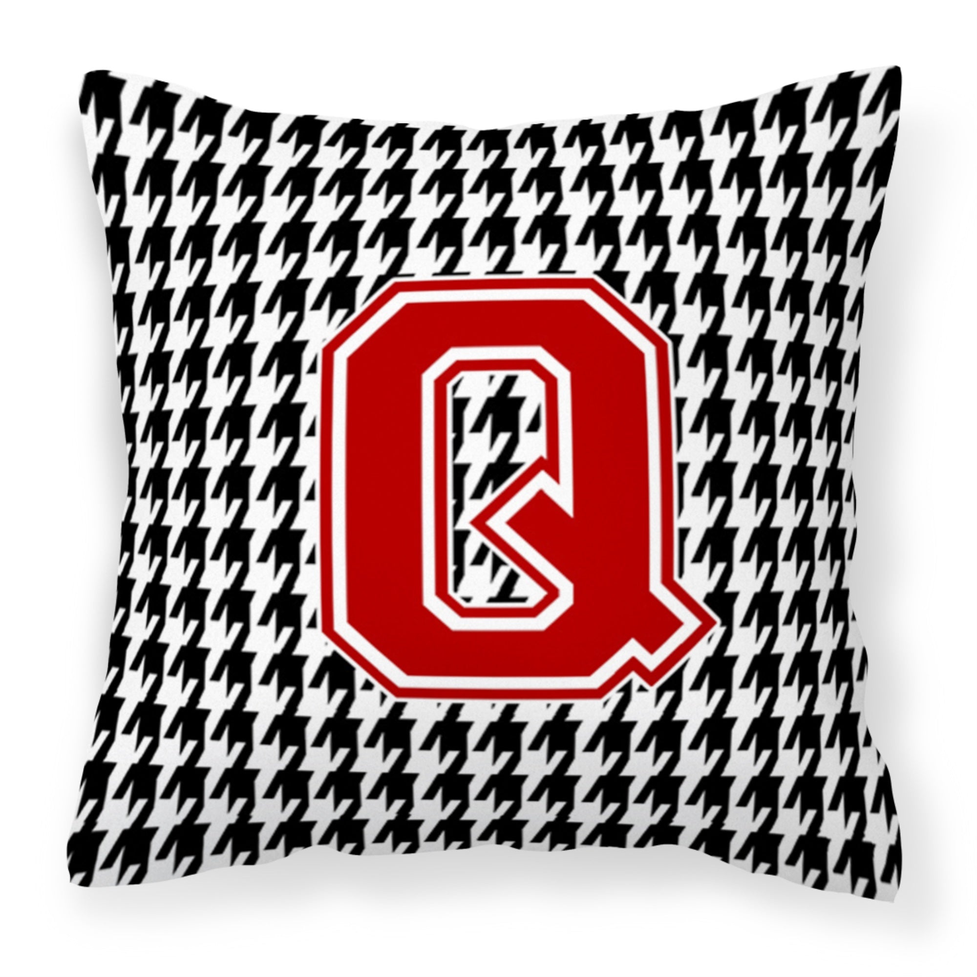 Letter Q Monogram - Houndstooth Black Fabric Decorative Pillow