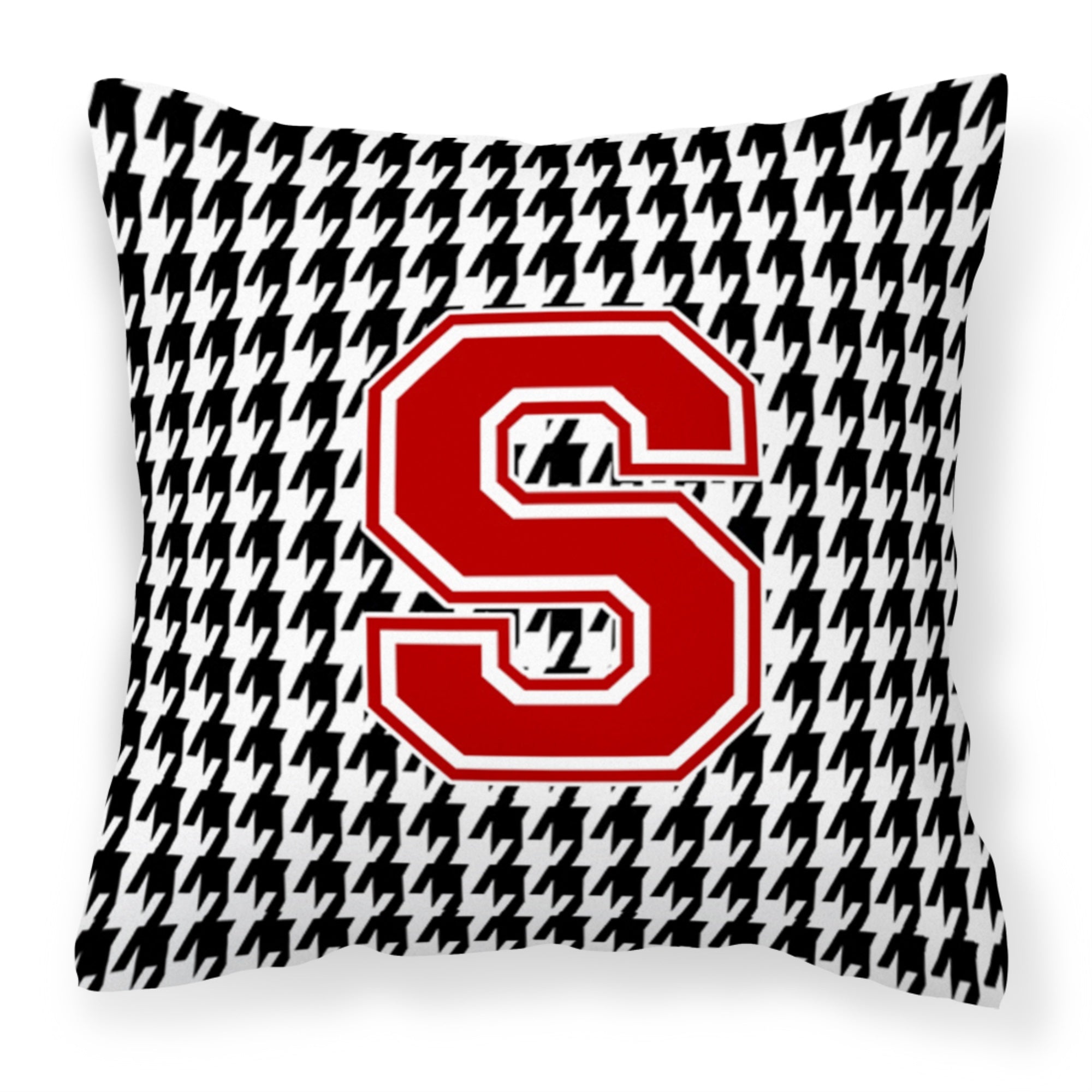 Letter S Monogram - Houndstooth Black Fabric Decorative Pillow