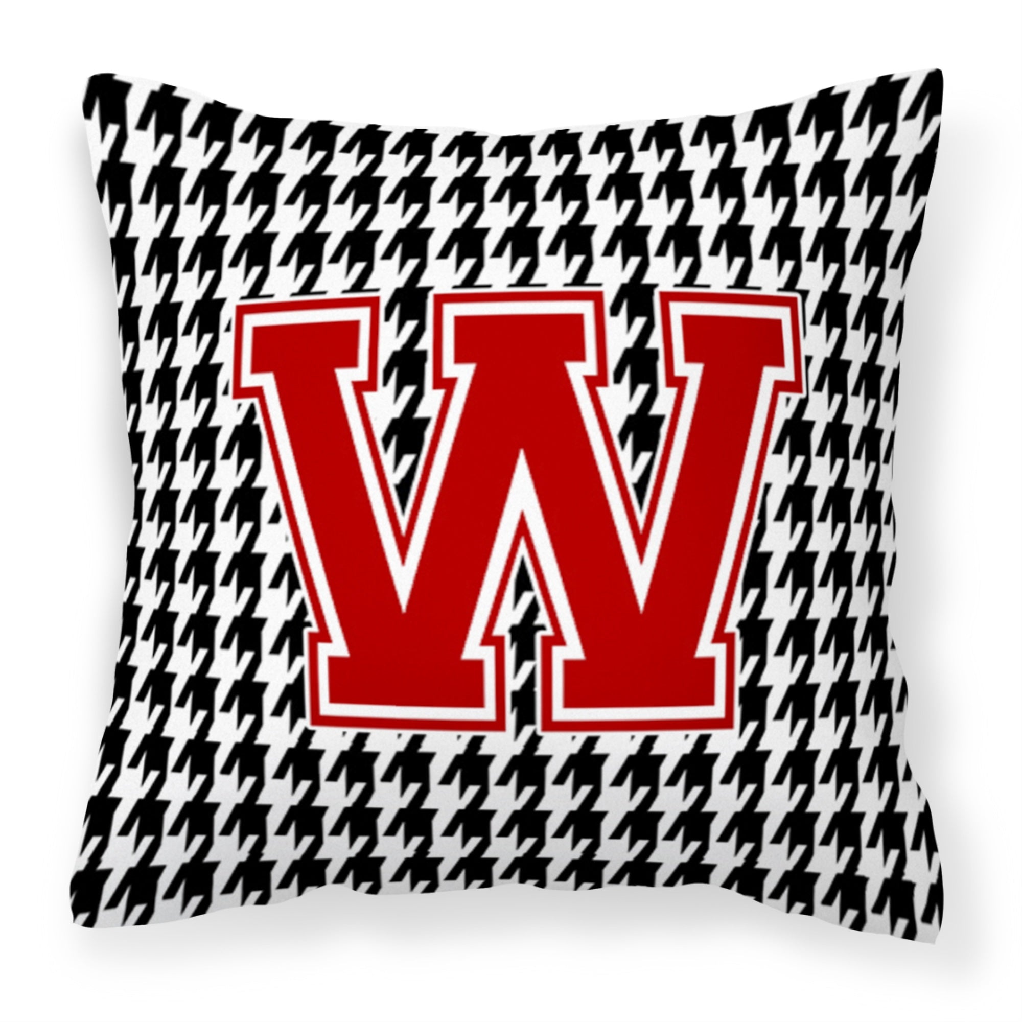 Letter W Monogram - Houndstooth Black Fabric Decorative Pillow