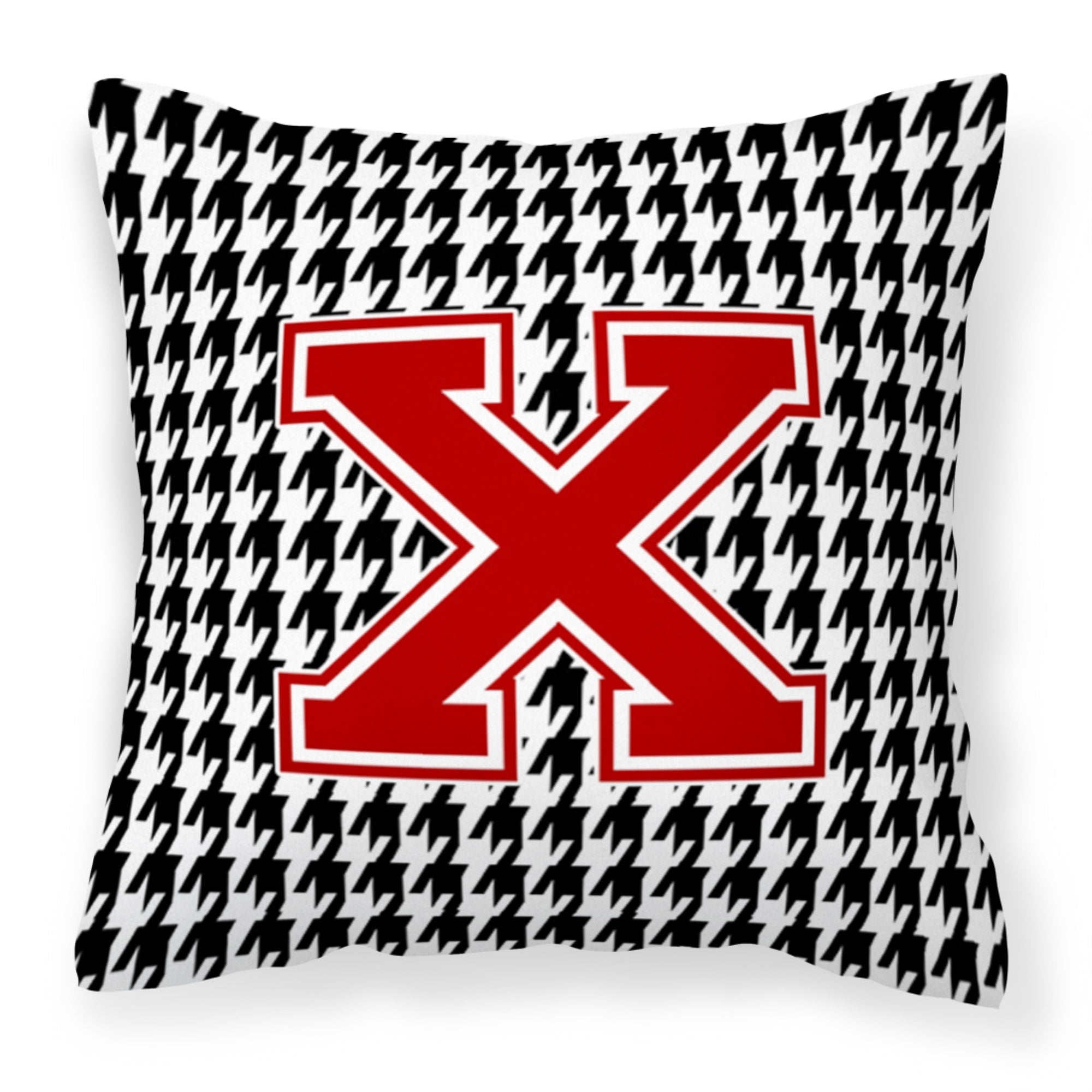 Letter X Monogram - Houndstooth Black Fabric Decorative Pillow