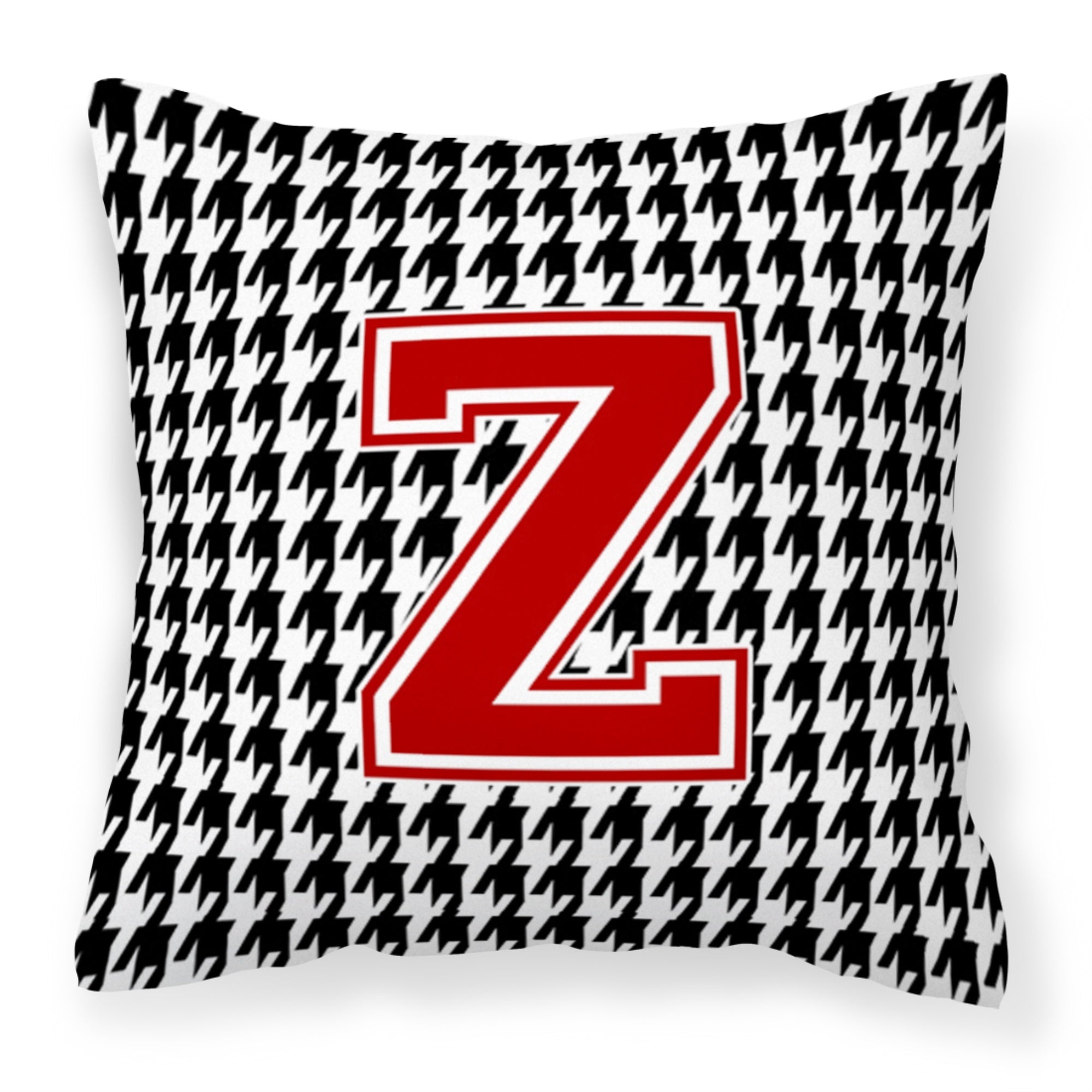 Letter Z Monogram - Houndstooth Black Fabric Decorative Pillow