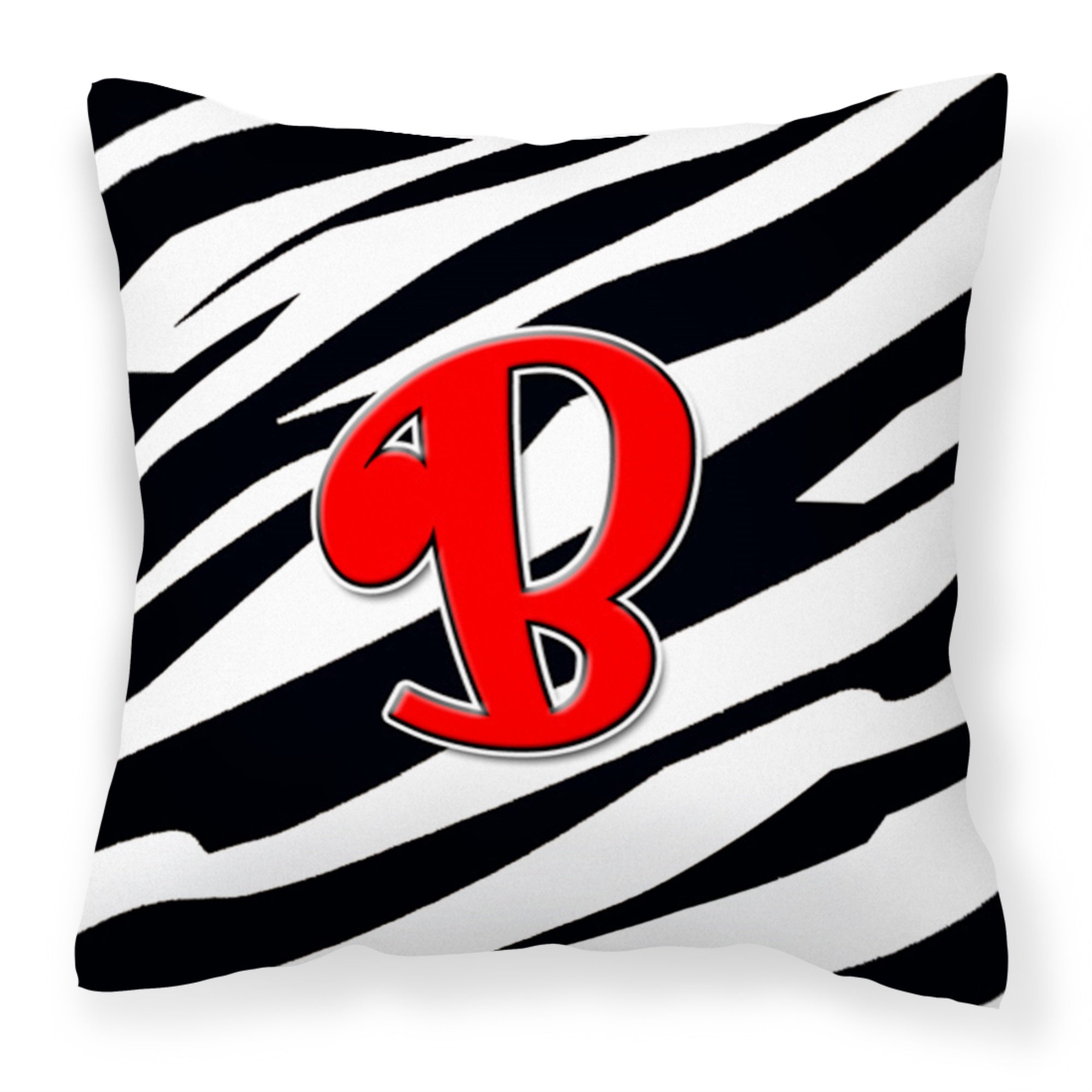 Letter B Initial Monogram - Zebra Red Fabric Decorative Pillow