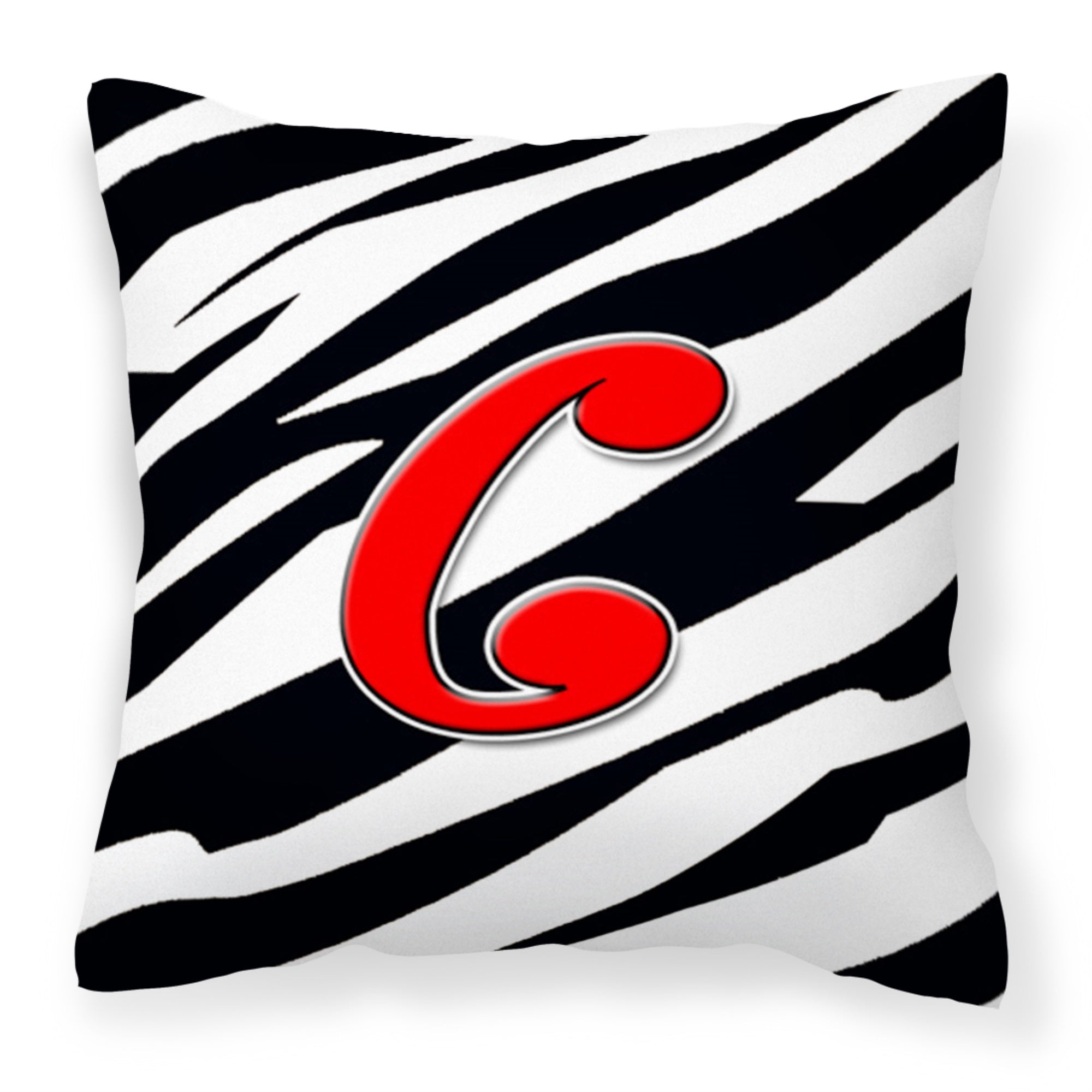 Letter C Initial Monogram - Zebra Red Fabric Decorative Pillow