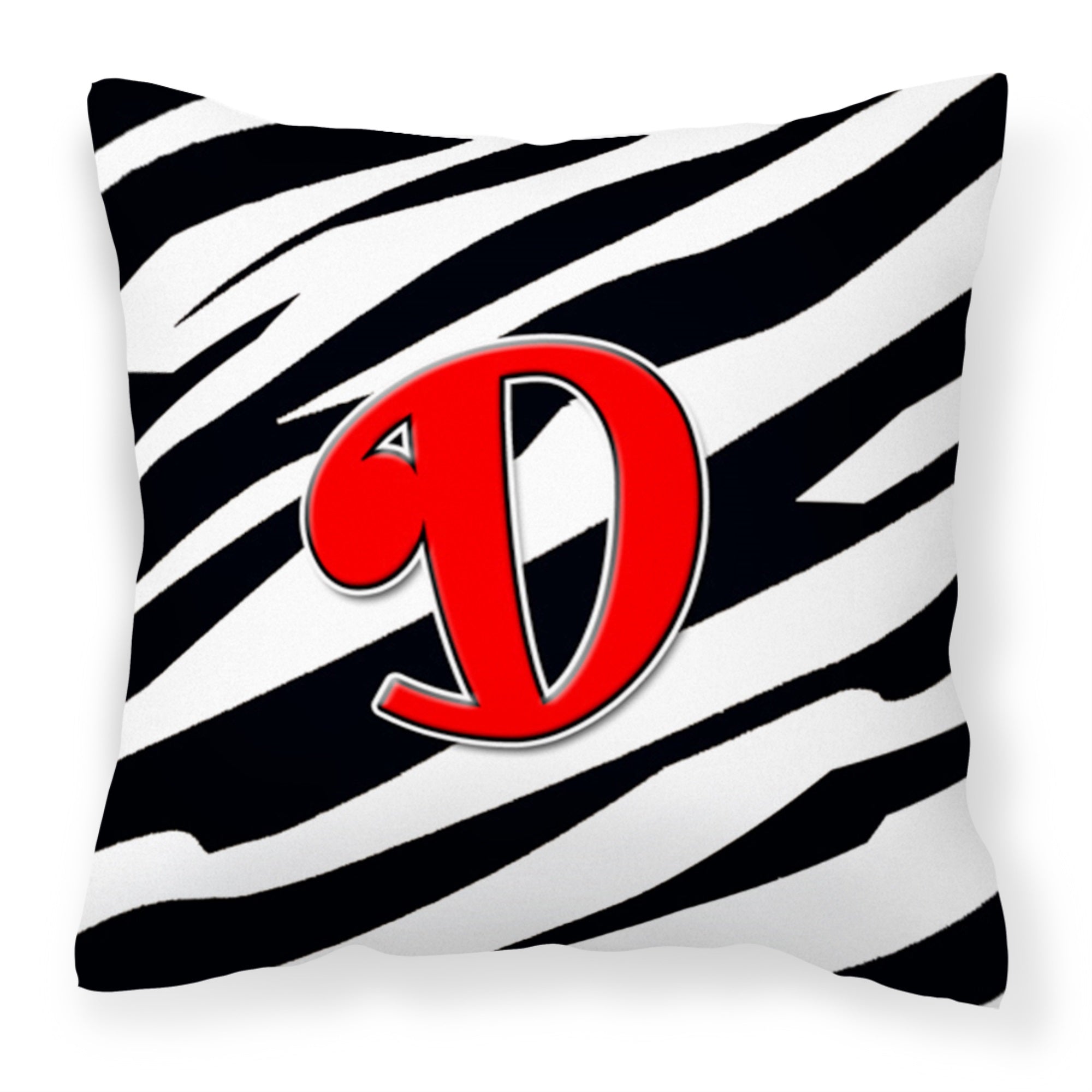 Letter D Initial Monogram - Zebra Red Fabric Decorative Pillow