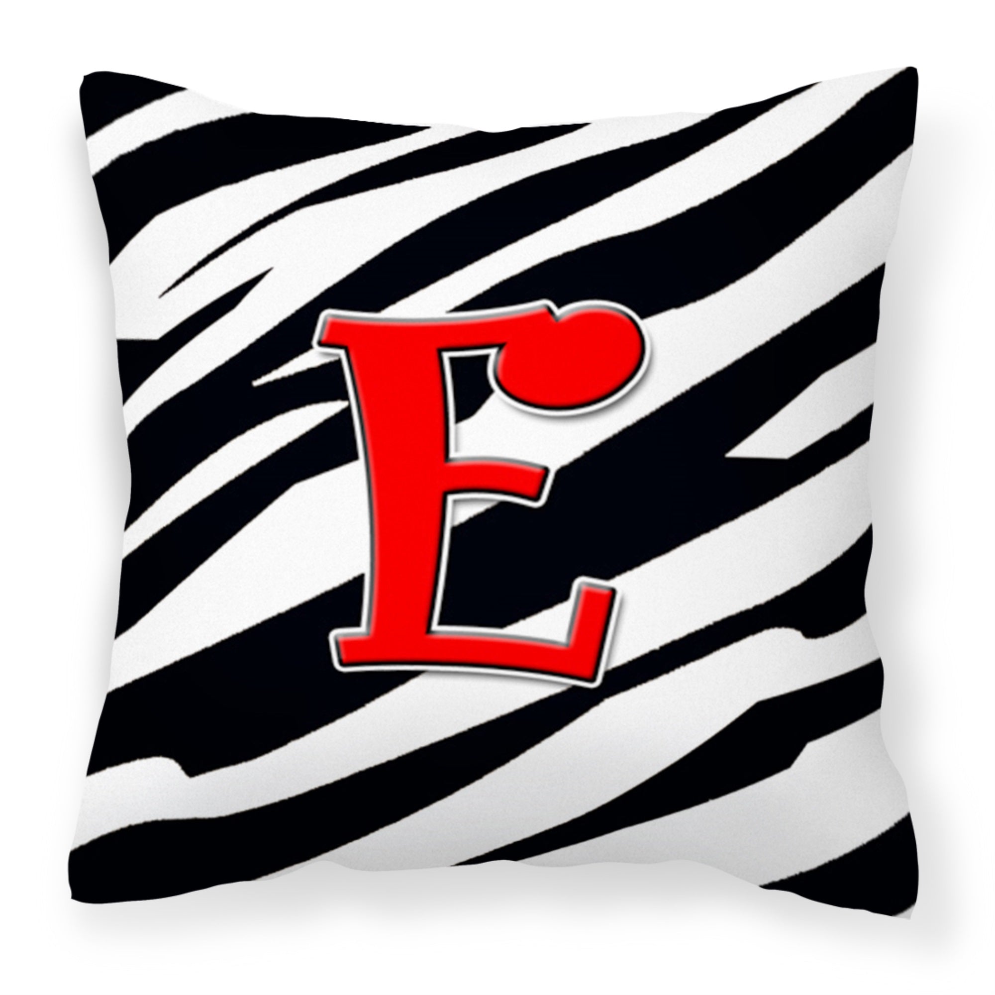 Letter E Initial Monogram - Zebra Red Fabric Decorative Pillow