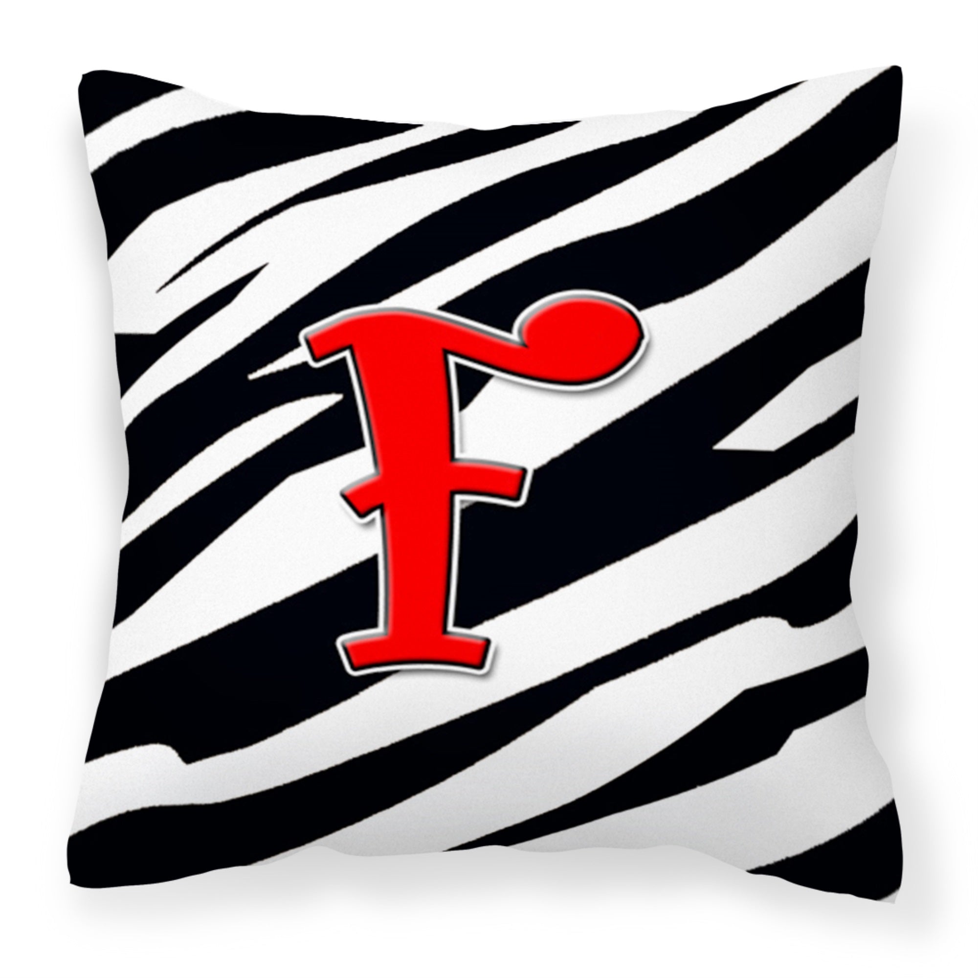 Letter F Initial Monogram - Zebra Red Fabric Decorative Pillow