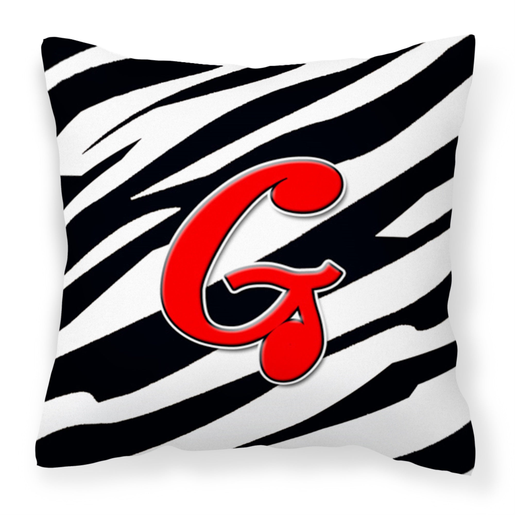 Letter G Initial Monogram - Zebra Red Fabric Decorative Pillow