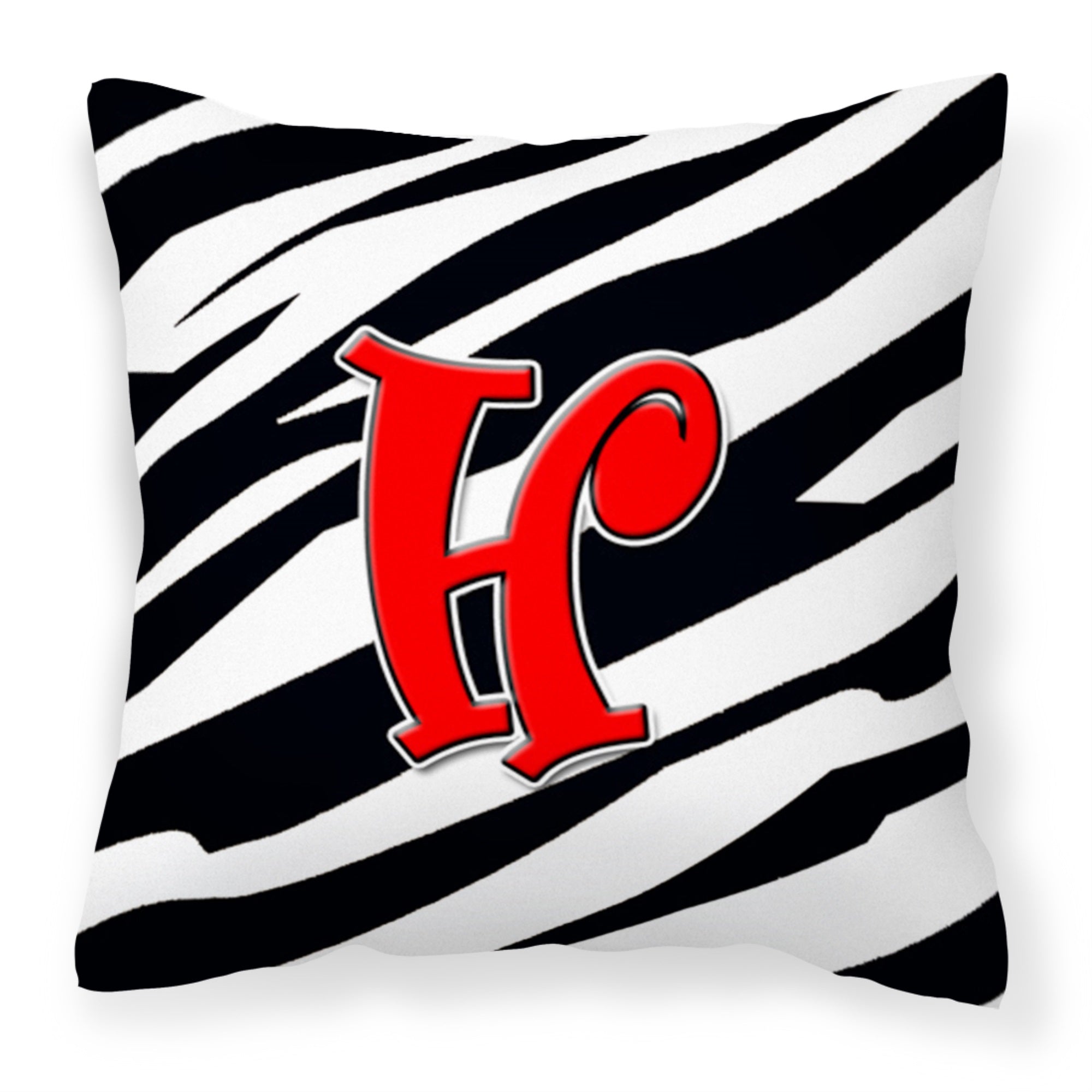 Letter H Initial Monogram - Zebra Red Fabric Decorative Pillow