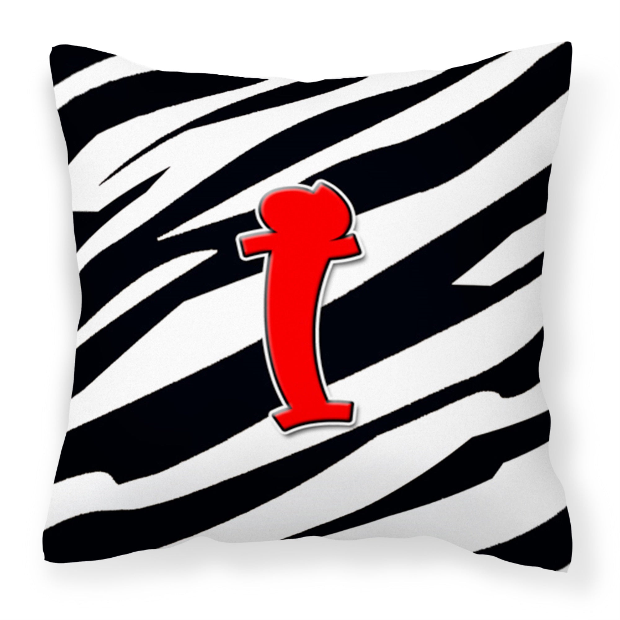 Letter I Initial Monogram - Zebra Red Fabric Decorative Pillow