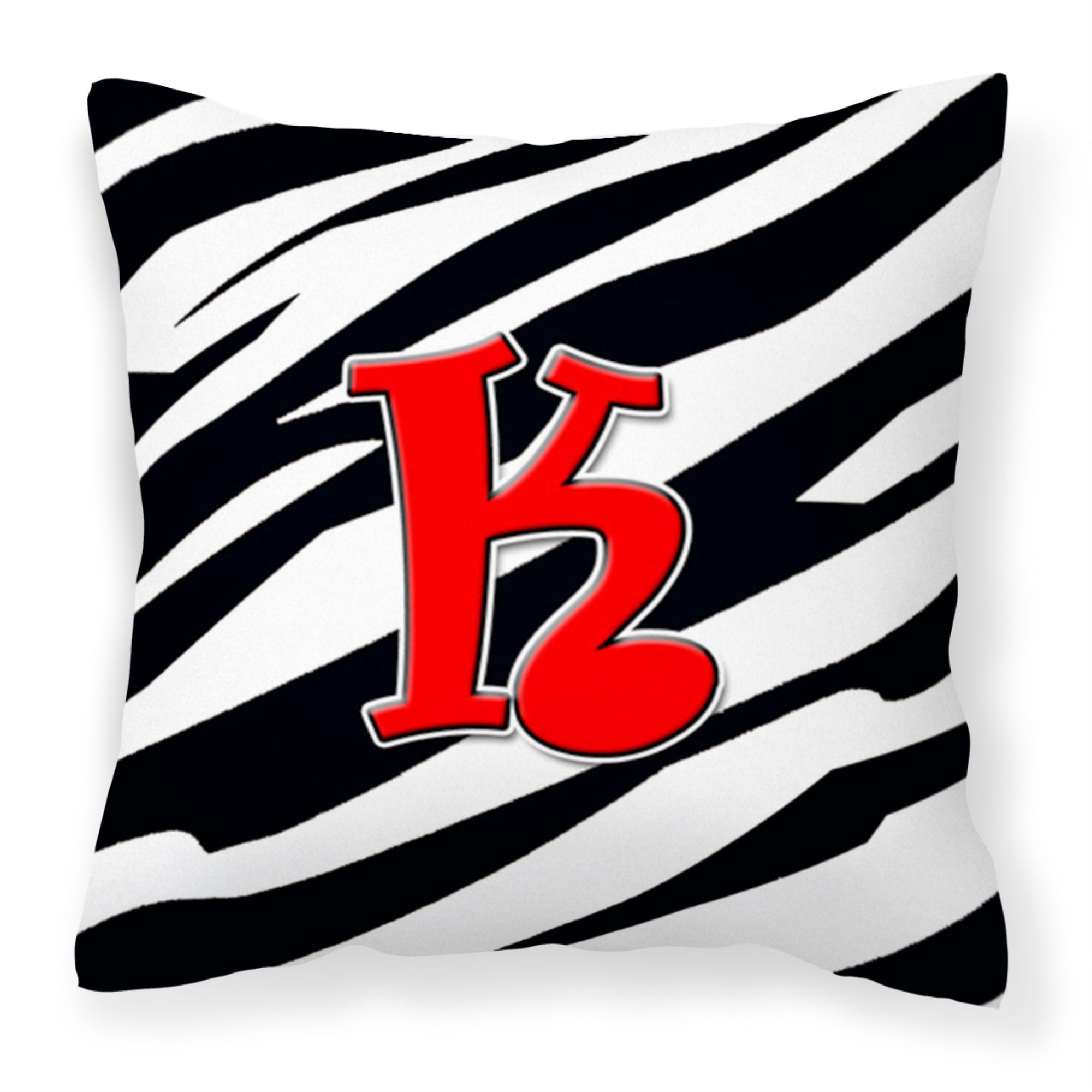 Letter K Initial Monogram - Zebra Red Fabric Decorative Pillow