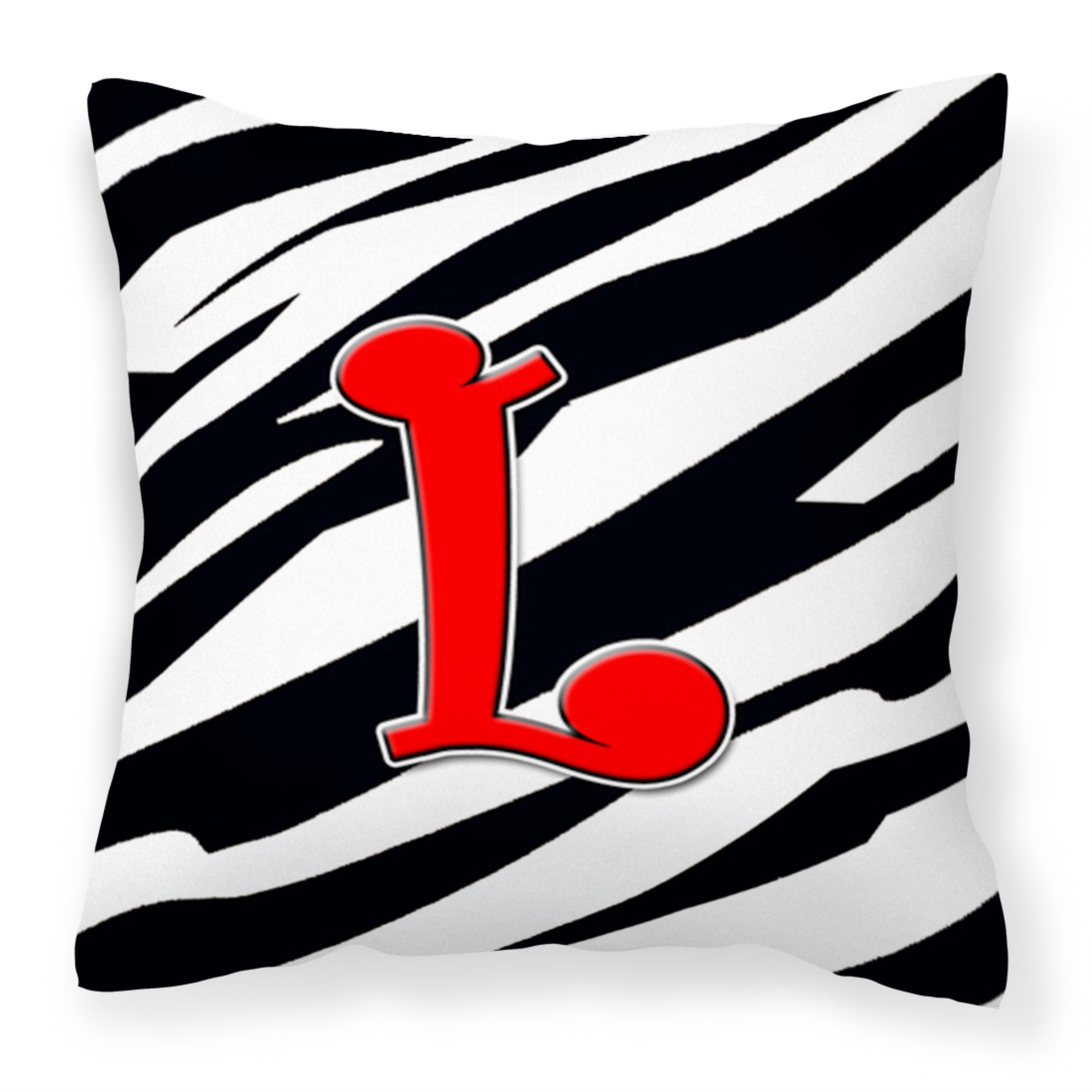 Letter L Initial Monogram - Zebra Red Fabric Decorative Pillow