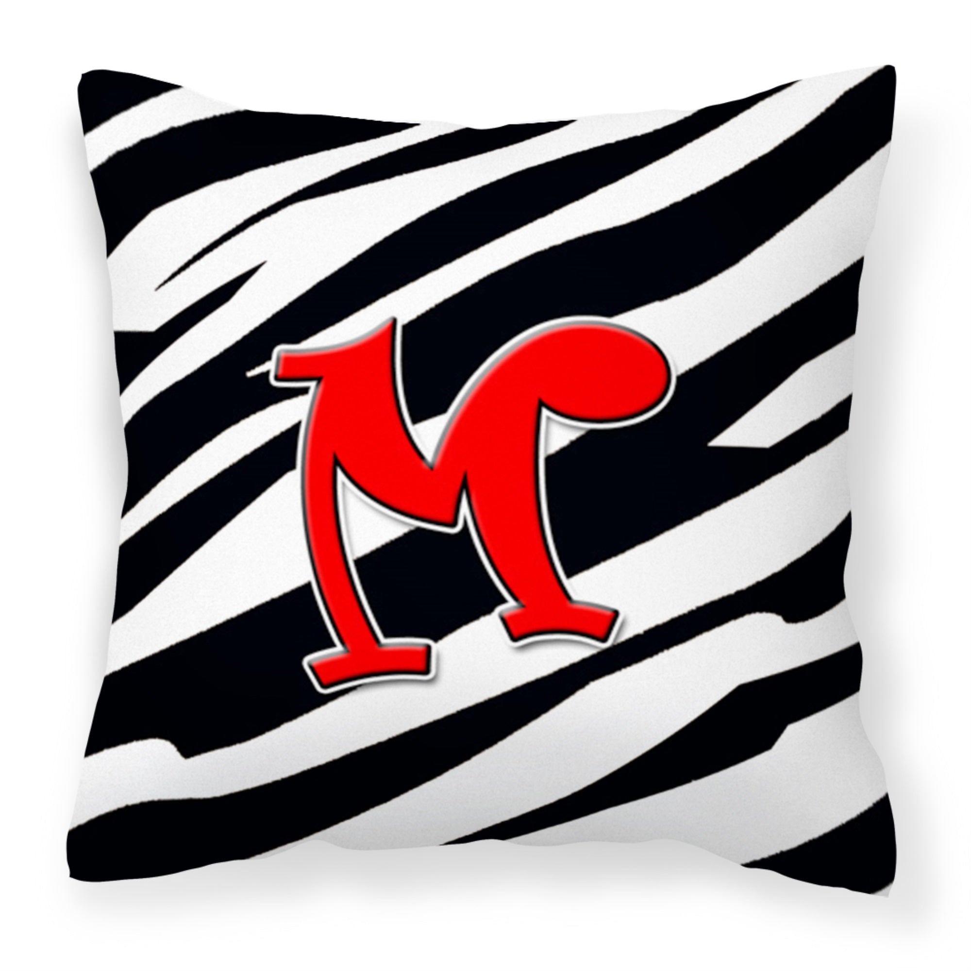 Letter M Initial Monogram - Zebra Red Fabric Decorative Pillow