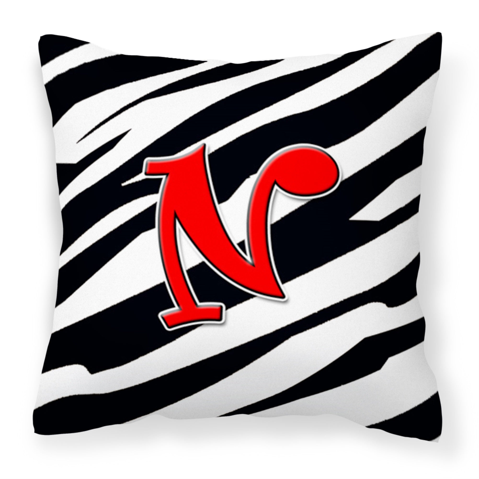 Letter N Initial Monogram - Zebra Red Fabric Decorative Pillow