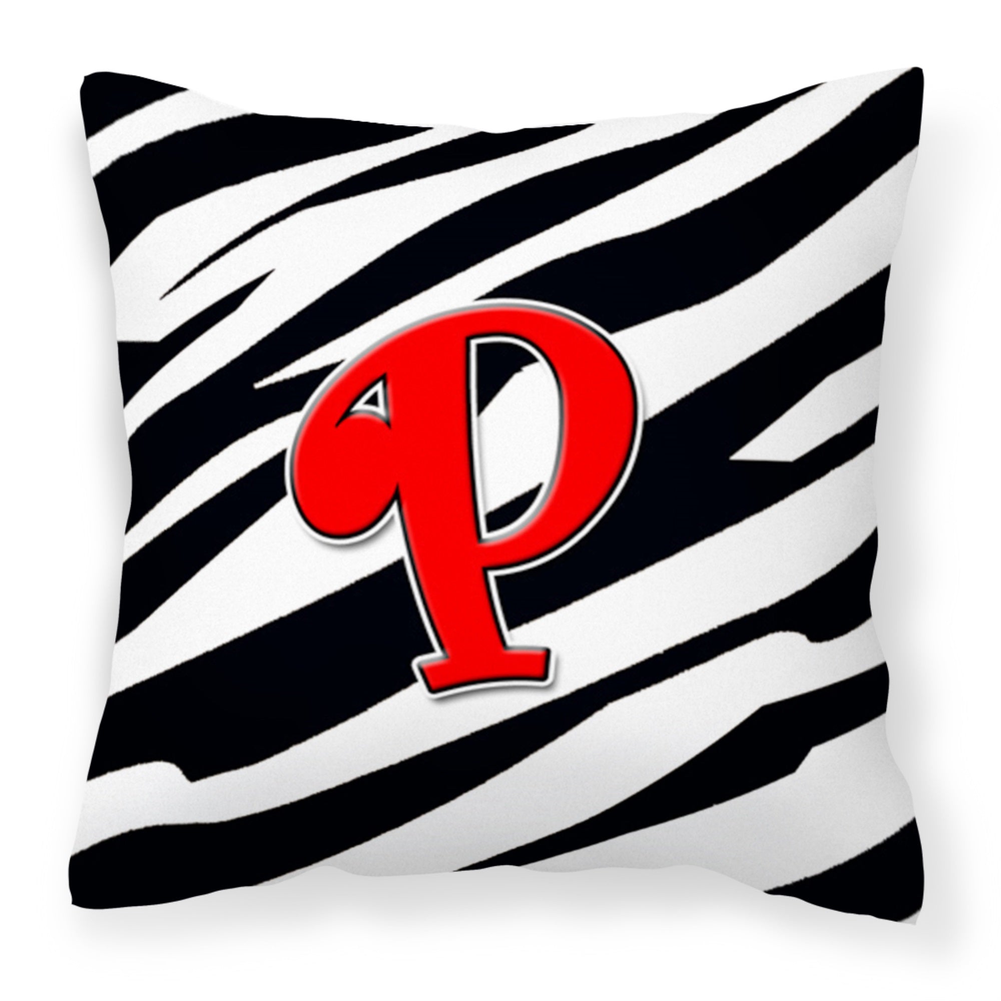 Letter P Initial Monogram - Zebra Red Fabric Decorative Pillow