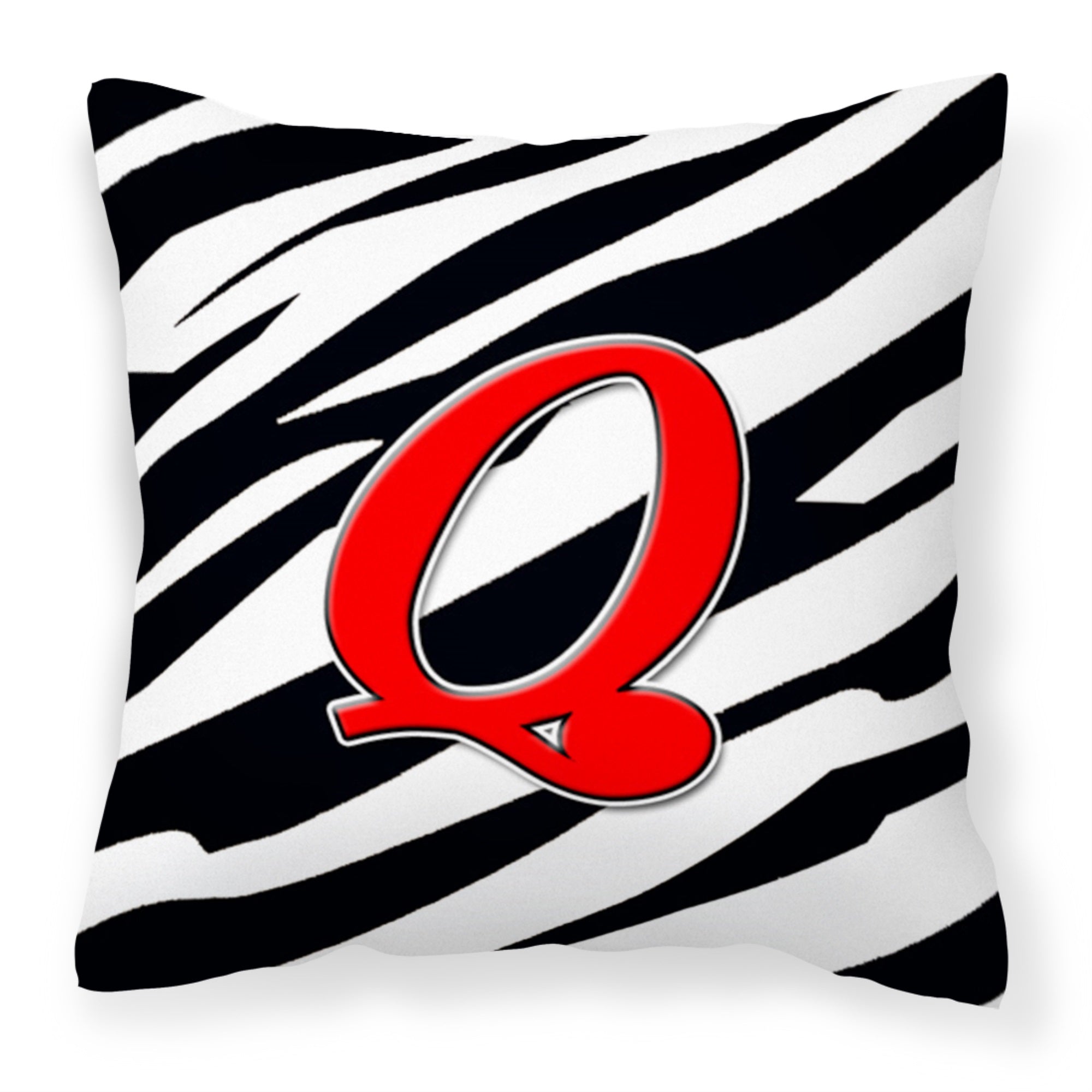 Letter Q Initial Monogram - Zebra Red Fabric Decorative Pillow