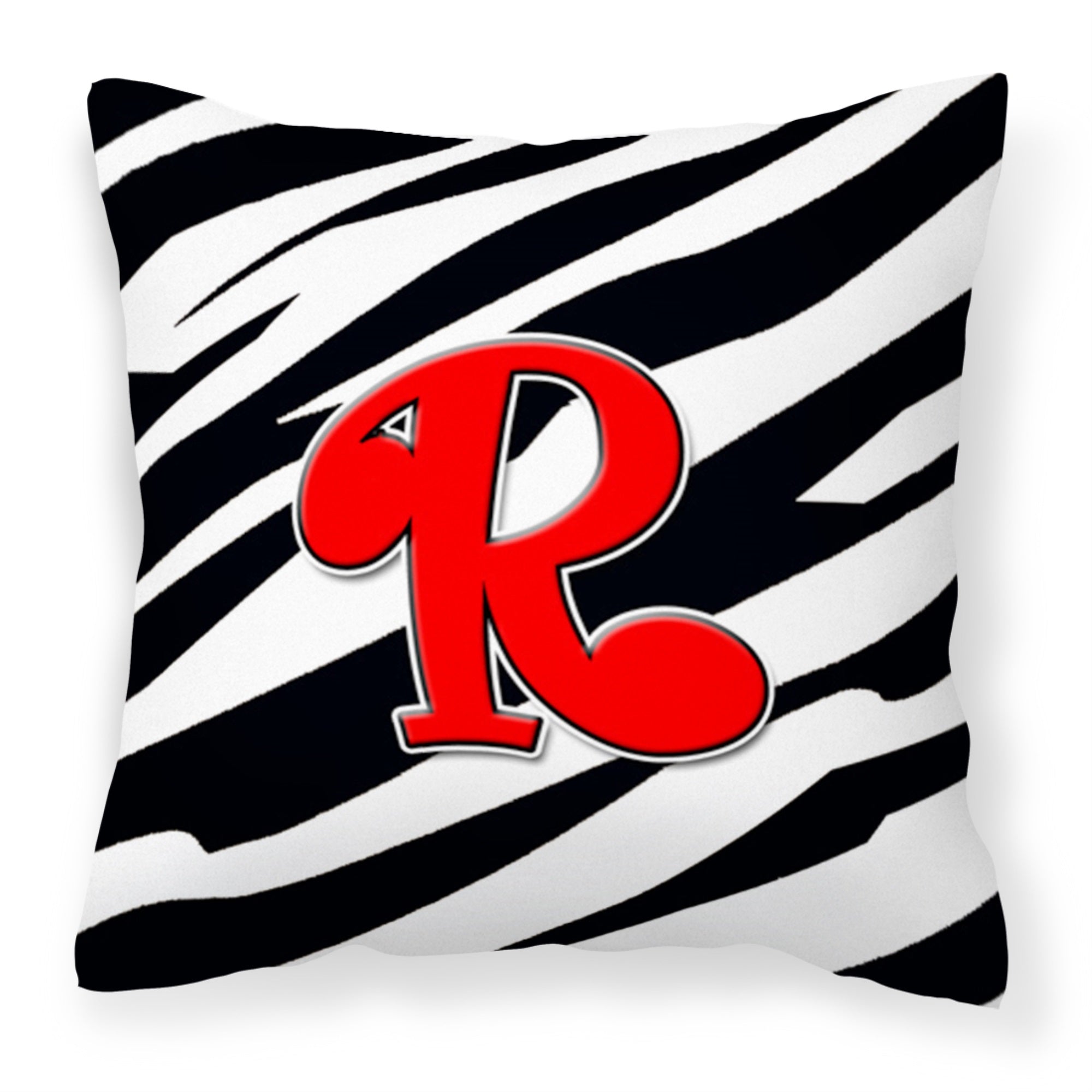 Letter R Initial Monogram - Zebra Red Fabric Decorative Pillow