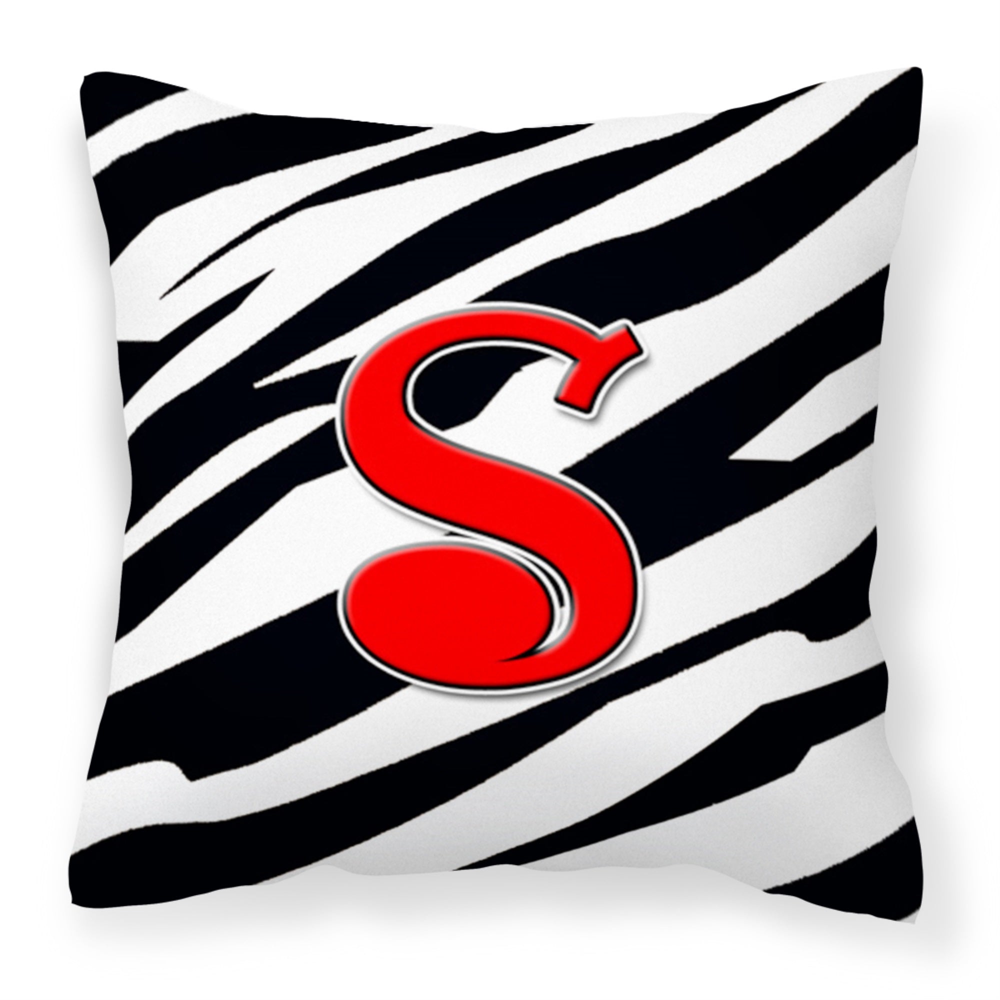 Letter S Initial Monogram - Zebra Red Fabric Decorative Pillow