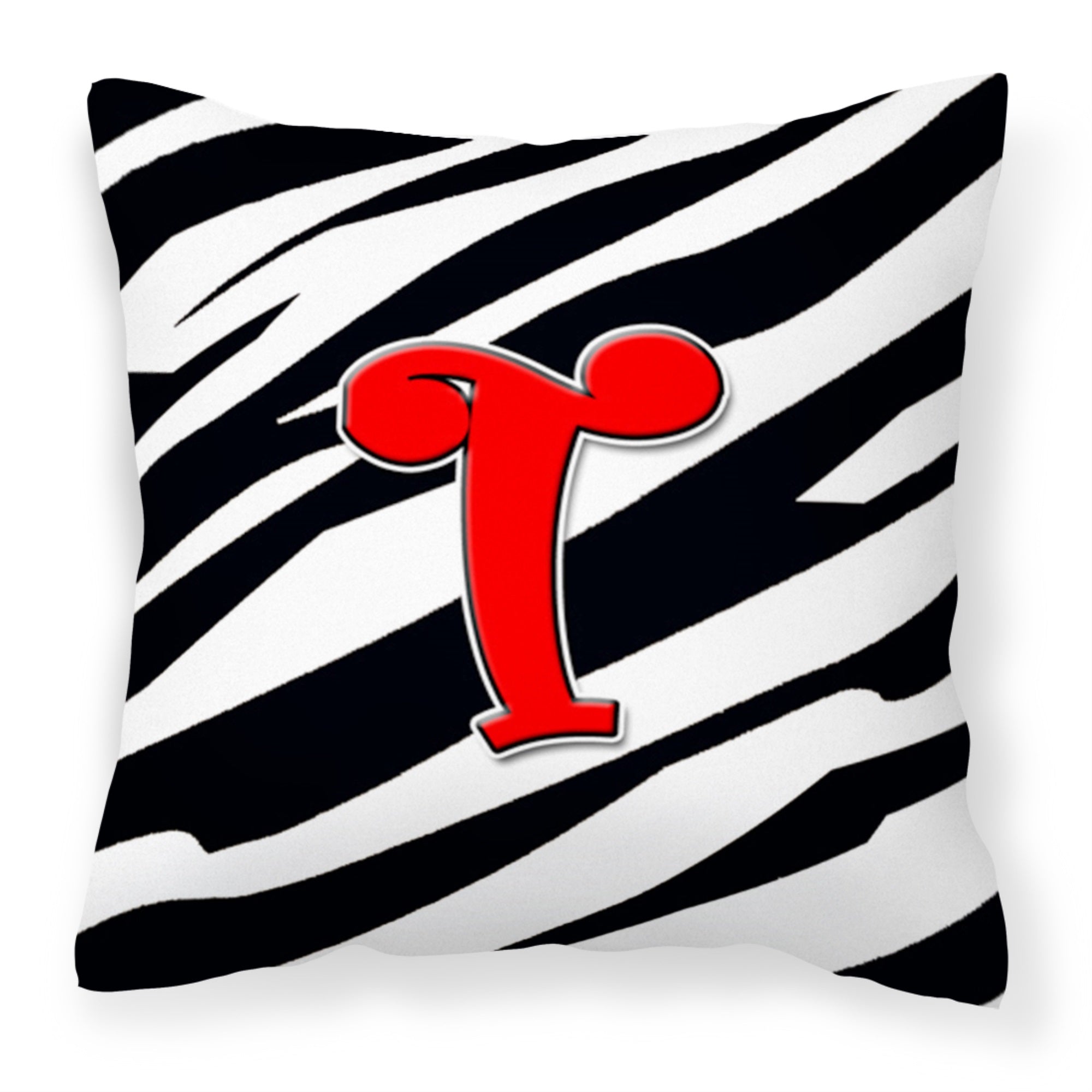 Letter T Initial Monogram - Zebra Red Fabric Decorative Pillow