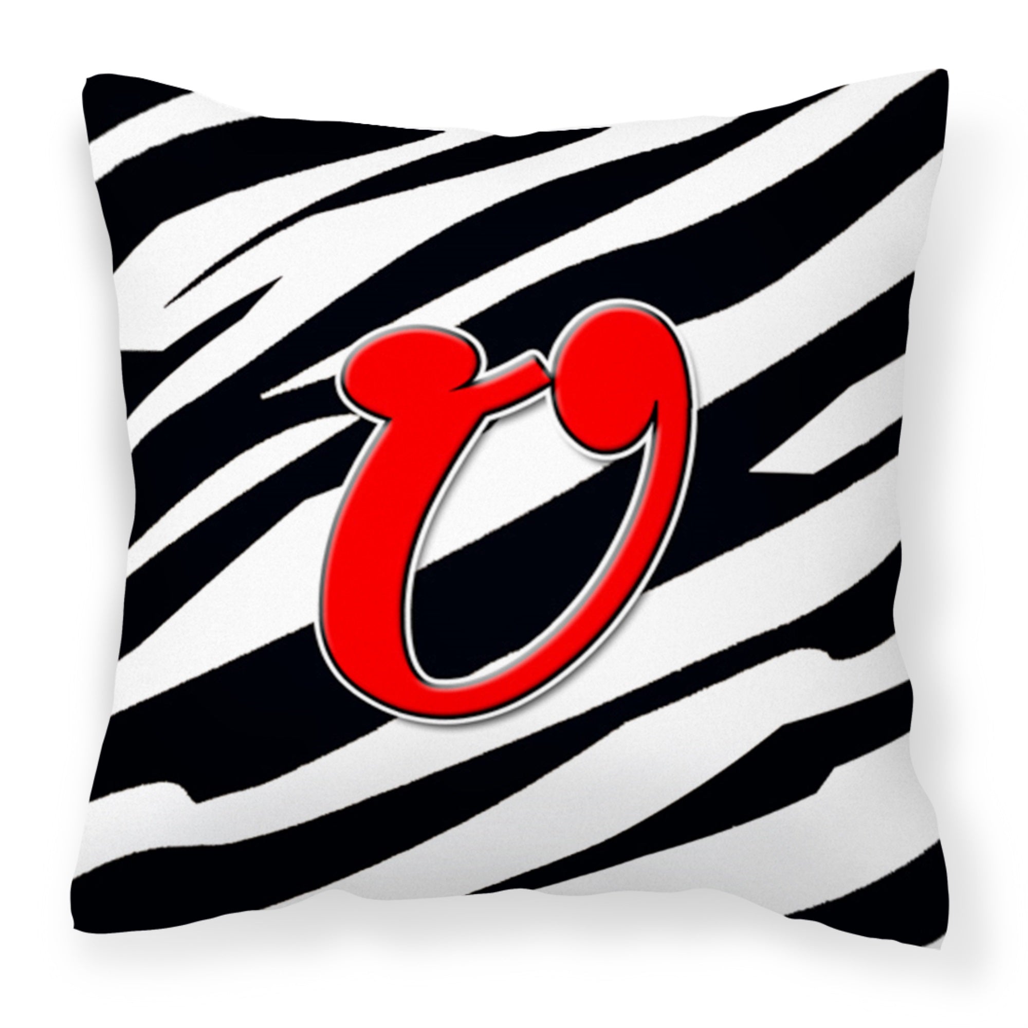 Letter U Initial Monogram - Zebra Red Fabric Decorative Pillow