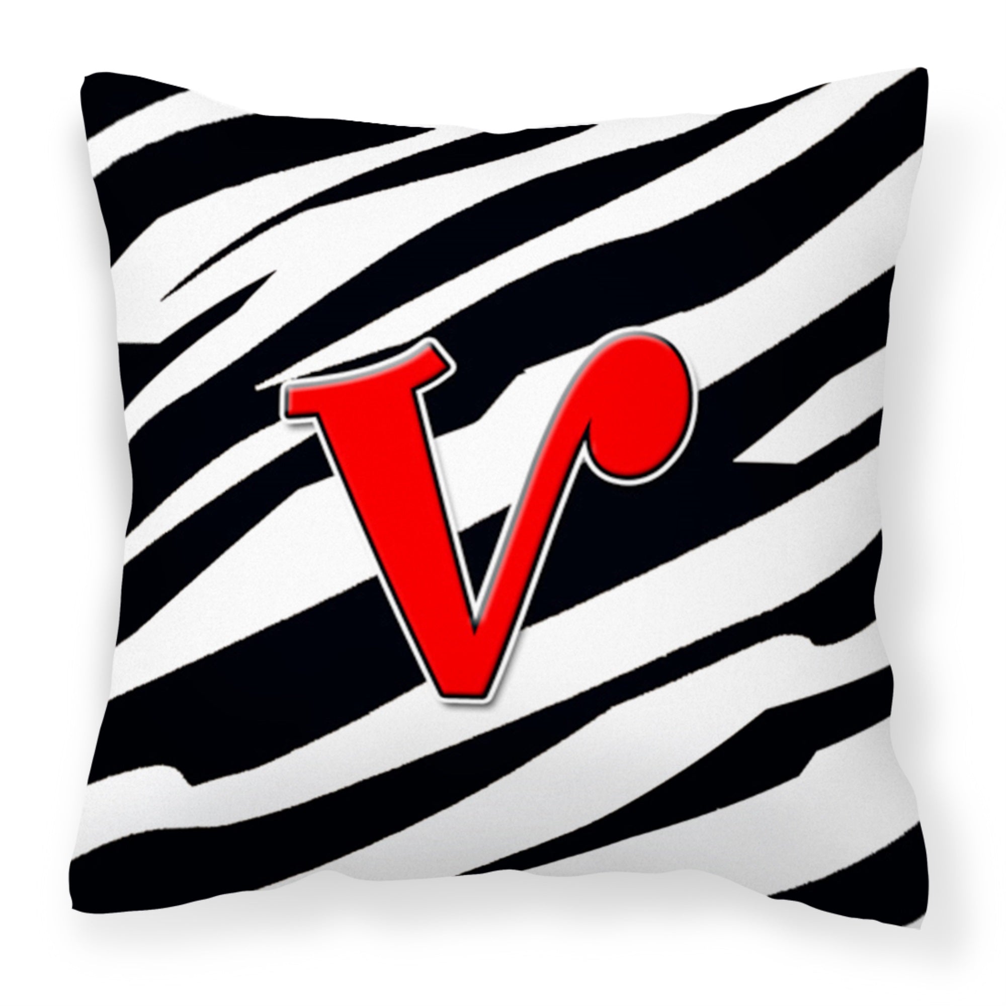 Letter V Initial Monogram - Zebra Red Fabric Decorative Pillow