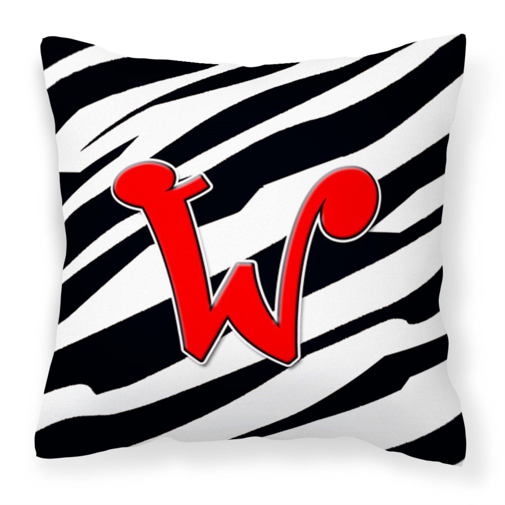 Letter W Initial Monogram - Zebra Red Fabric Decorative Pillow