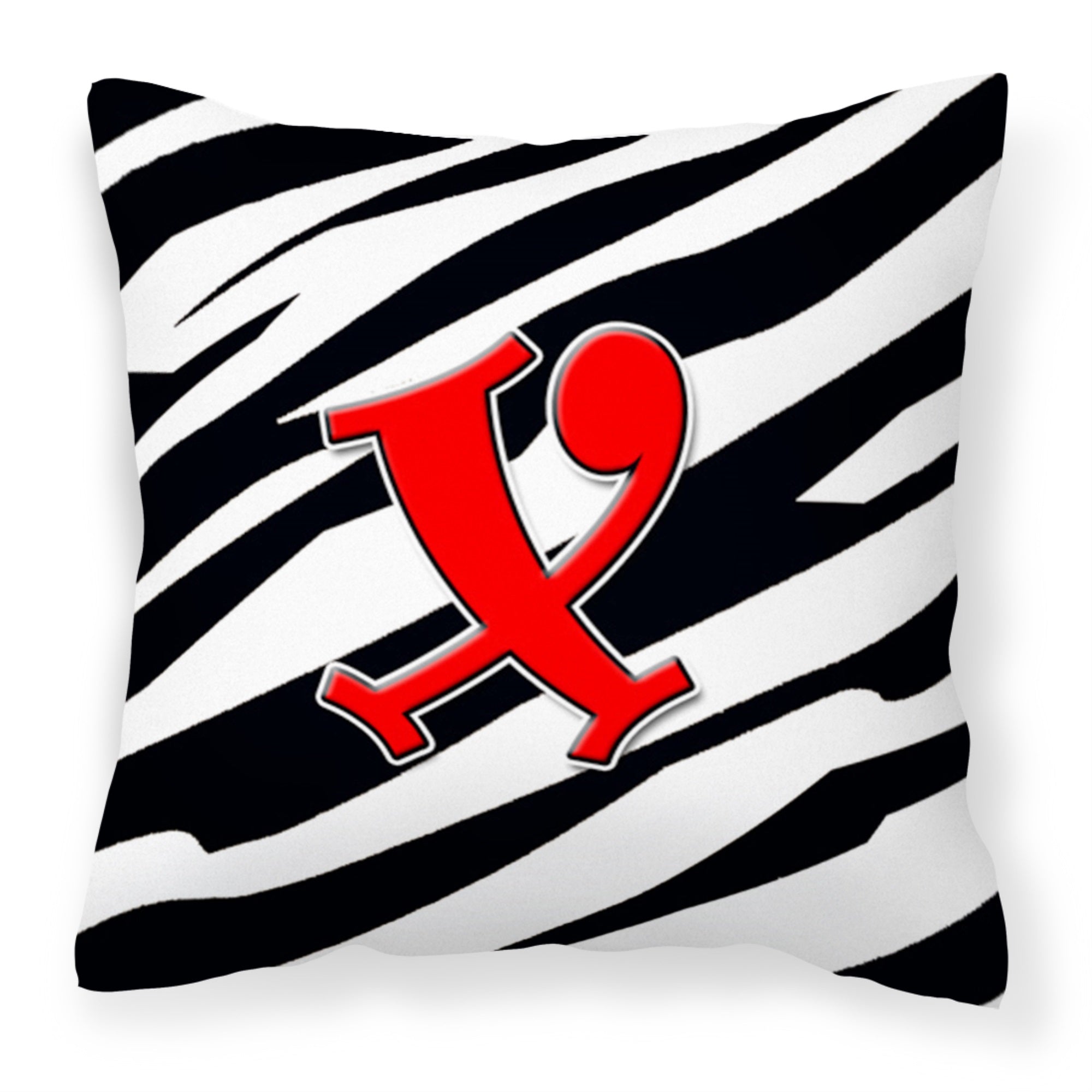 Letter X Initial Monogram - Zebra Red Fabric Decorative Pillow