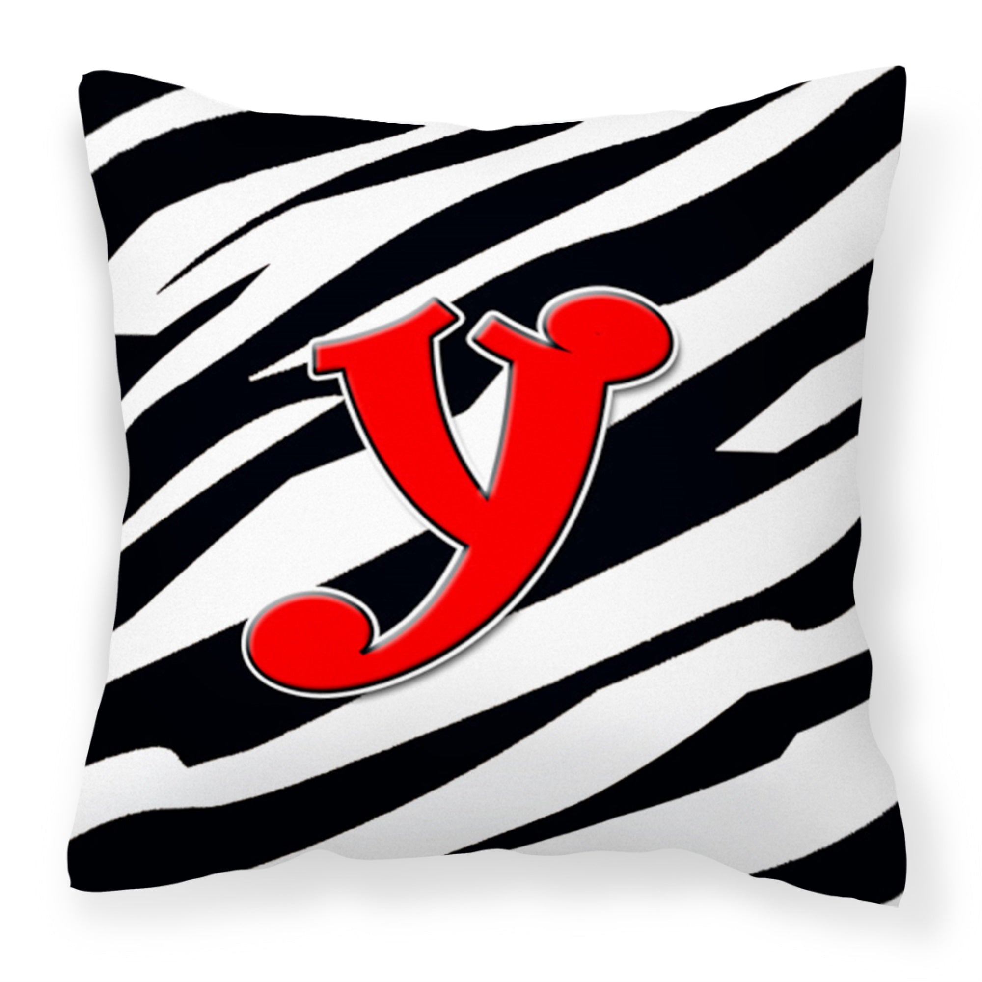 Letter Y Initial Monogram - Zebra Red Fabric Decorative Pillow
