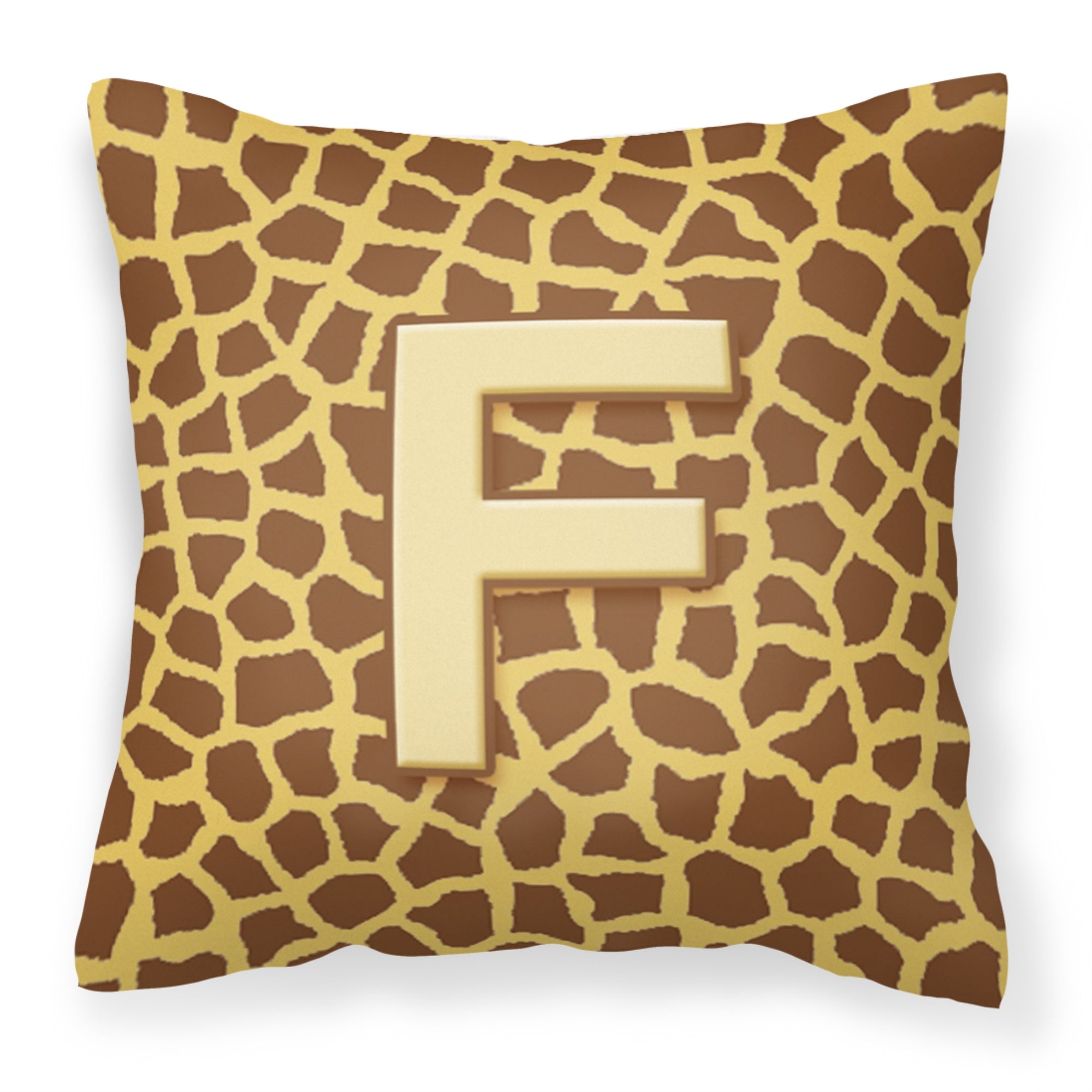 Letter F Initial Monogram - Giraffe Fabric Decorative Pillow