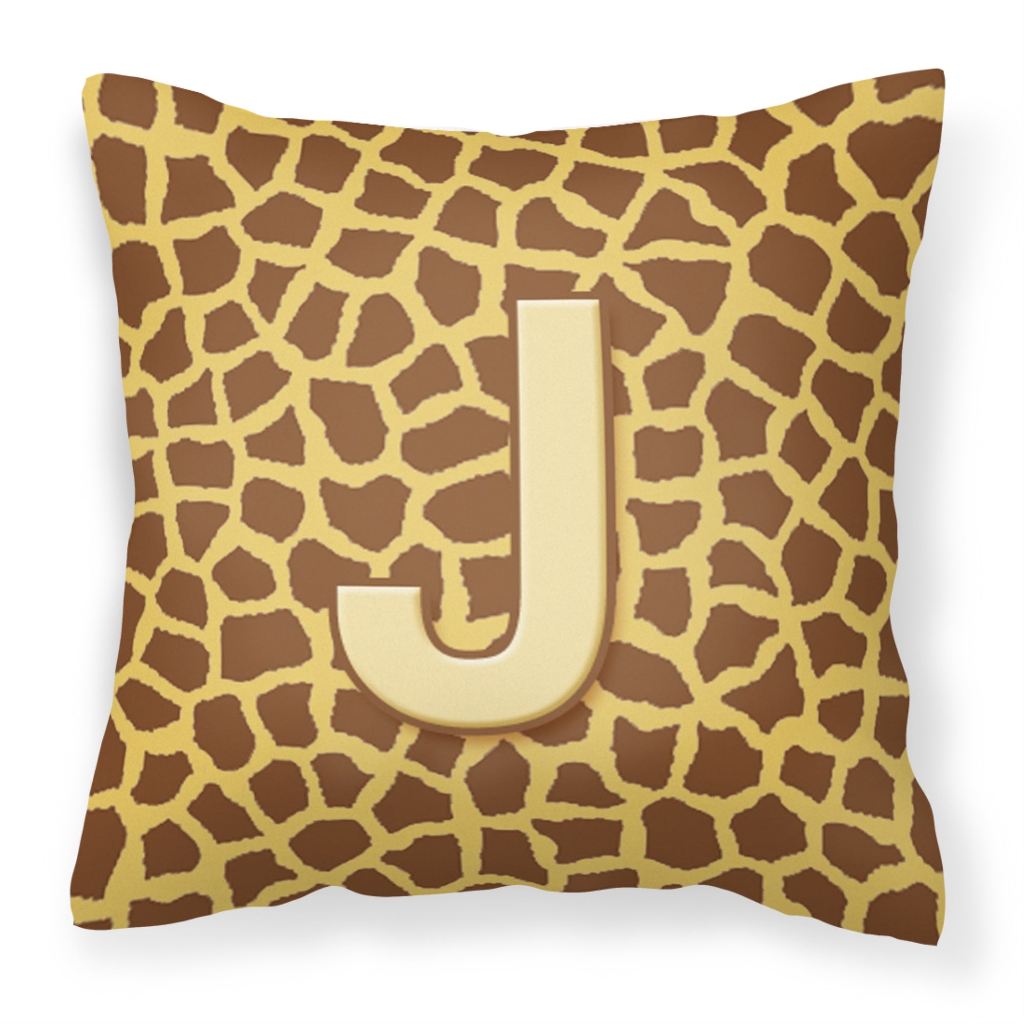 Letter J Initial Monogram - Giraffe Fabric Decorative Pillow