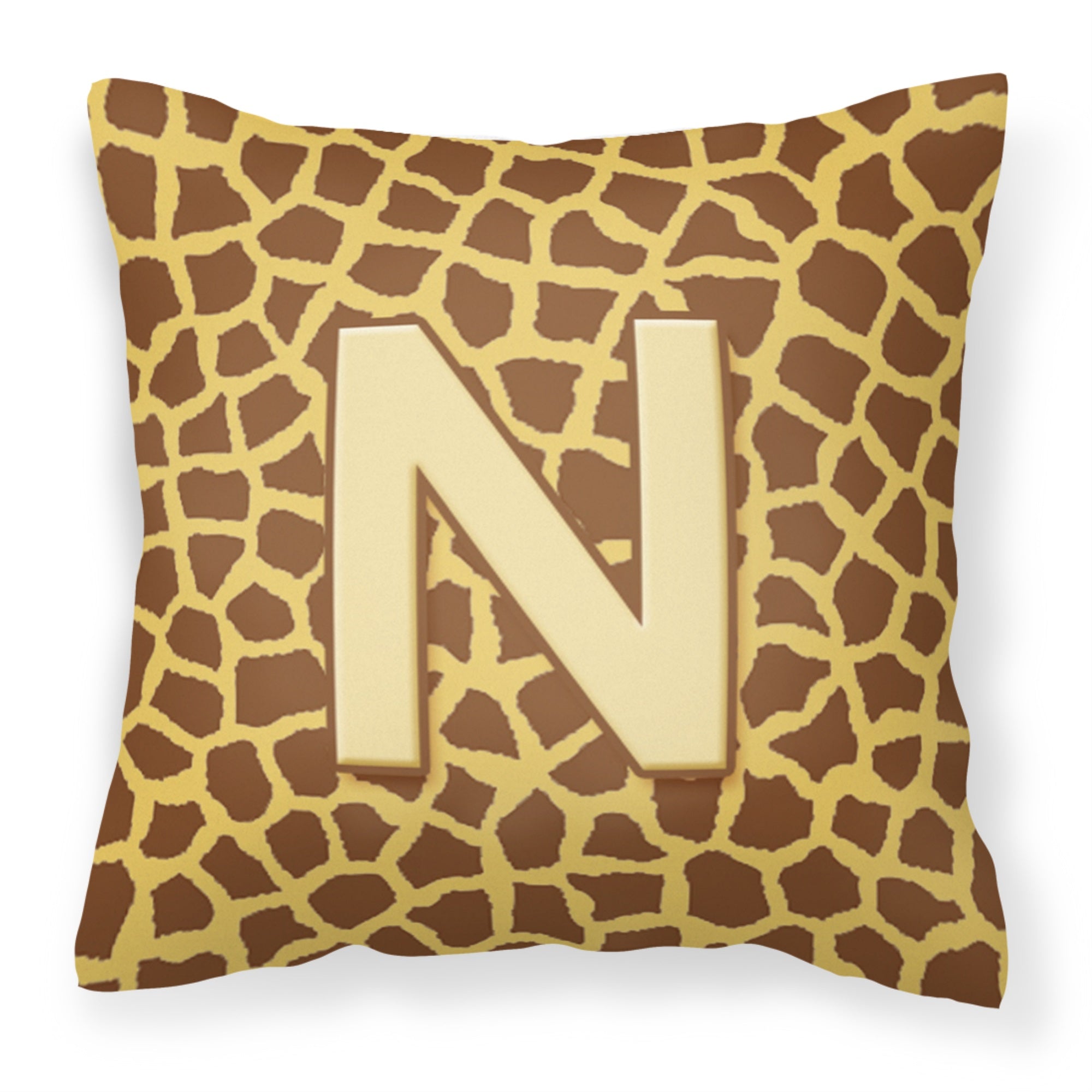 Letter N Initial Monogram - Giraffe Fabric Decorative Pillow