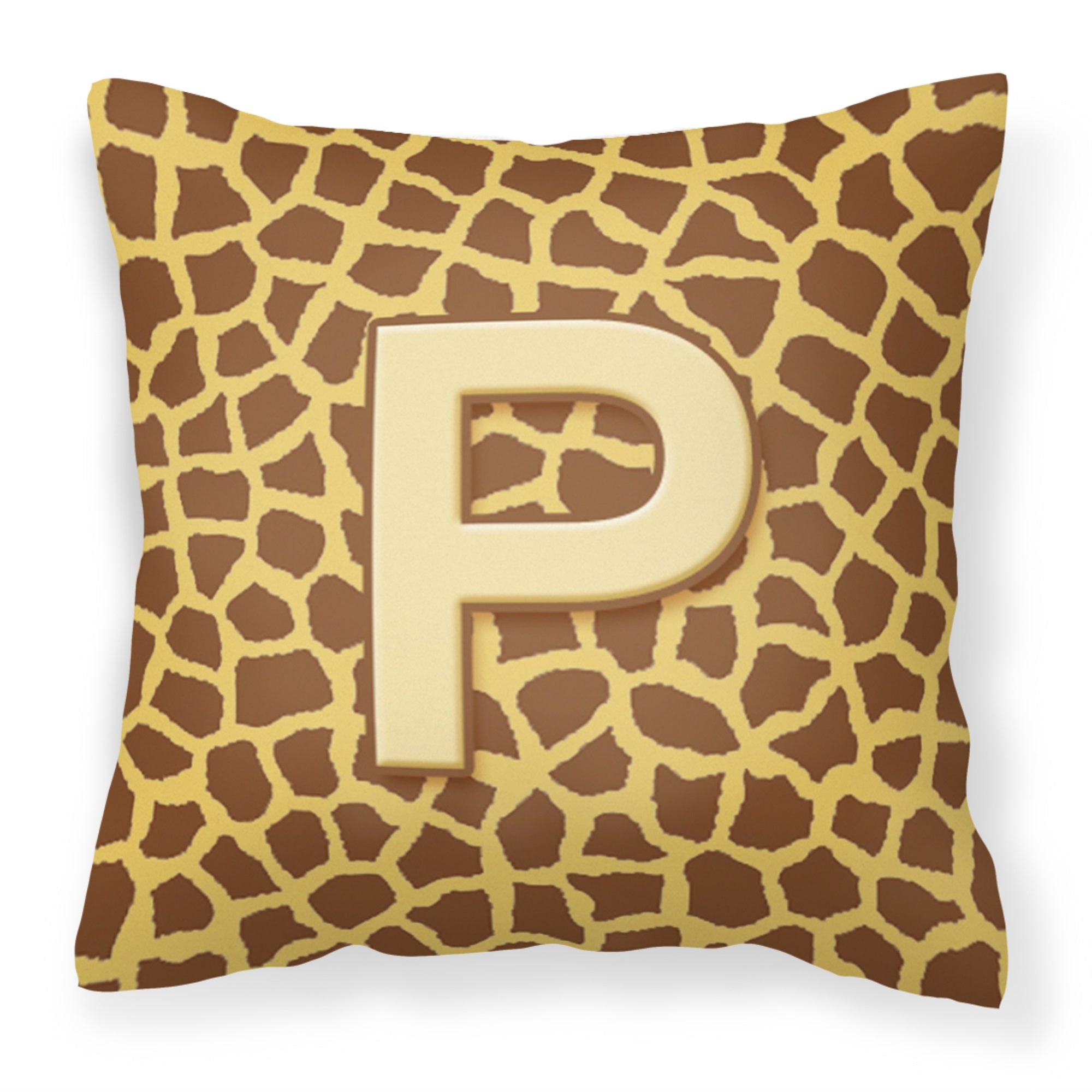 Letter P Initial Monogram - Giraffe Fabric Decorative Pillow