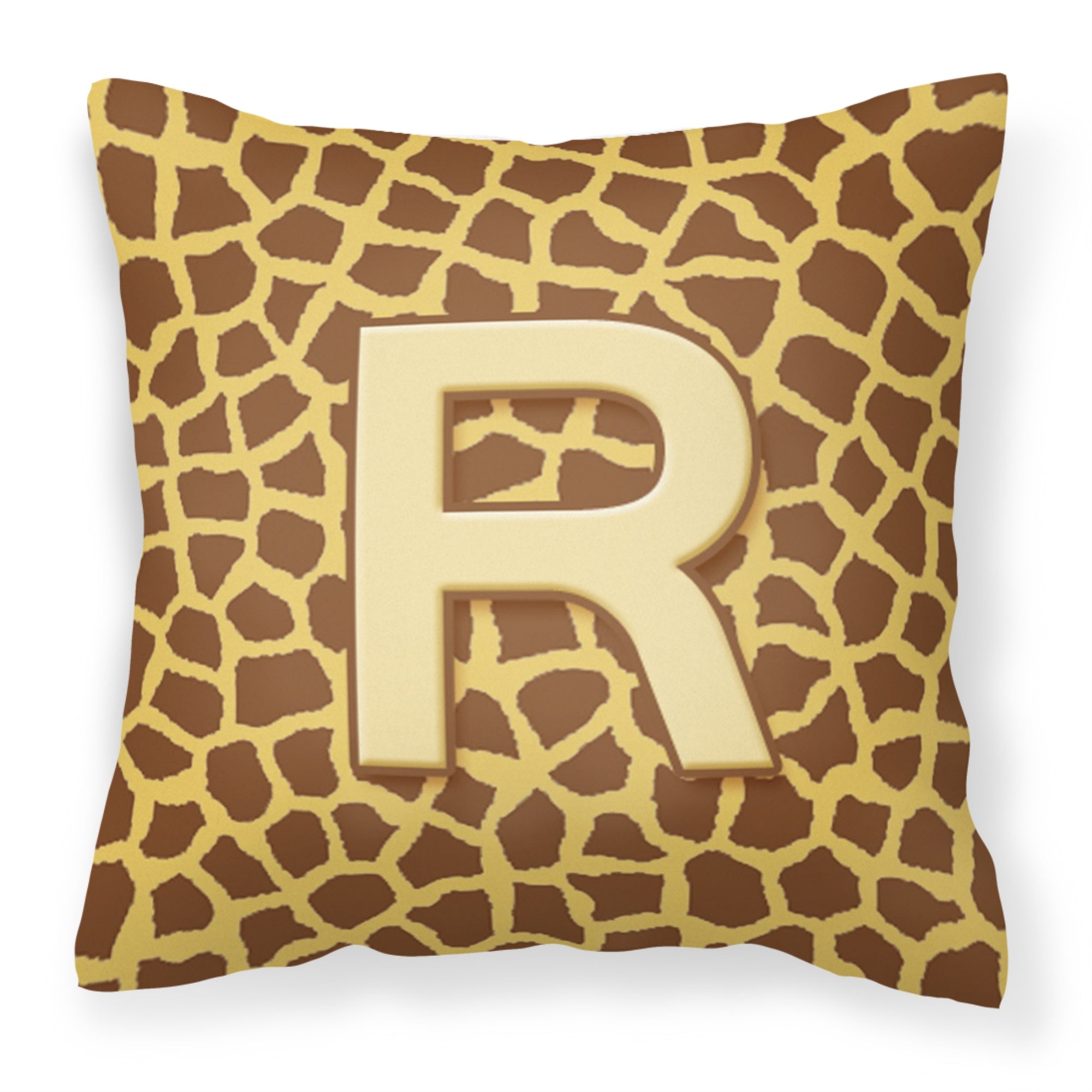 Letter R Initial Monogram - Giraffe Fabric Decorative Pillow