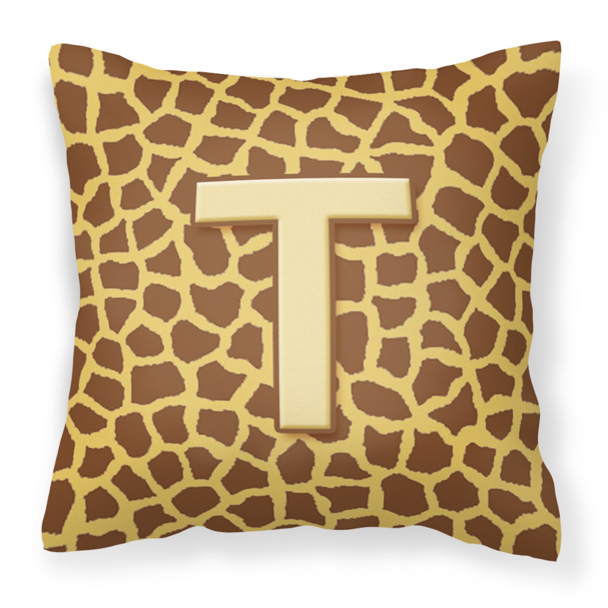 Letter T Initial Monogram - Giraffe Fabric Decorative Pillow