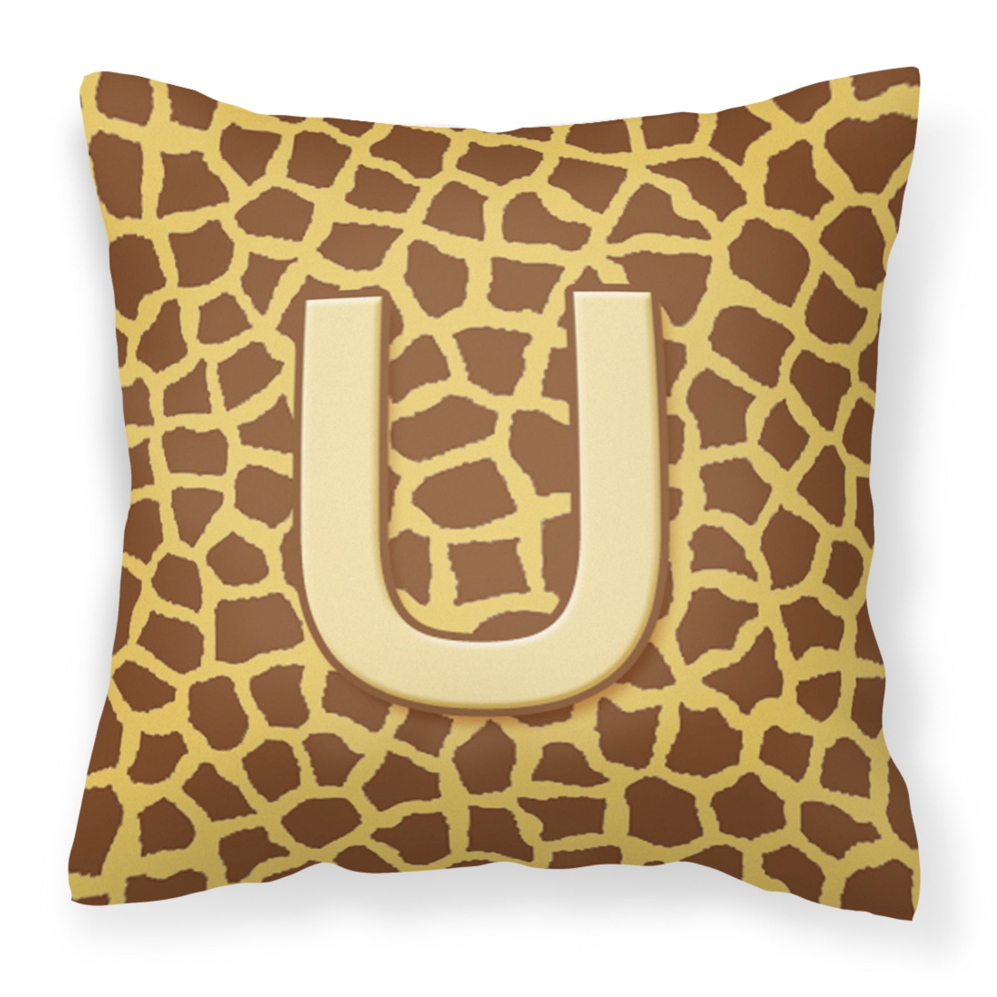 Letter U Initial Monogram - Giraffe Fabric Decorative Pillow