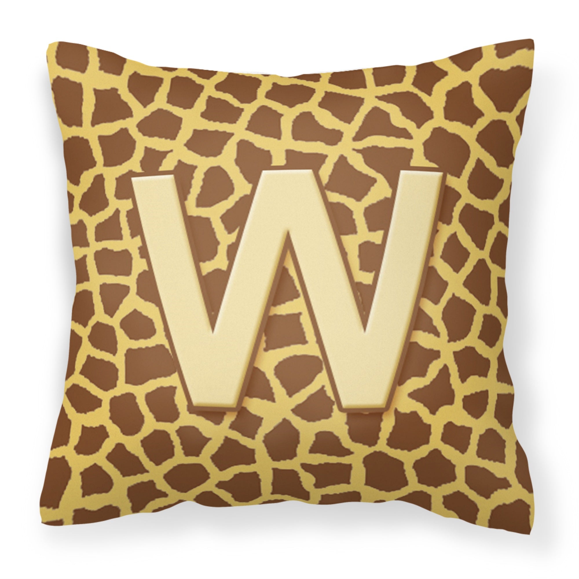 Letter W Initial Monogram - Giraffe Fabric Decorative Pillow