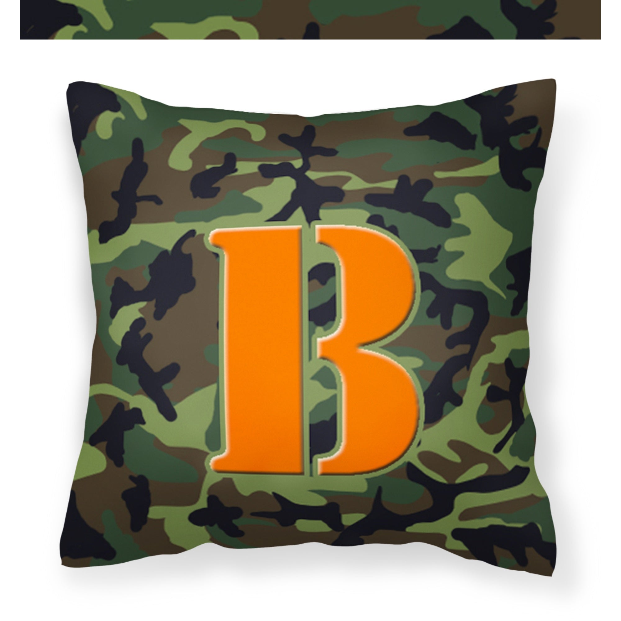 Letter B Monogram - Camo Green Fabric Decorative Pillow