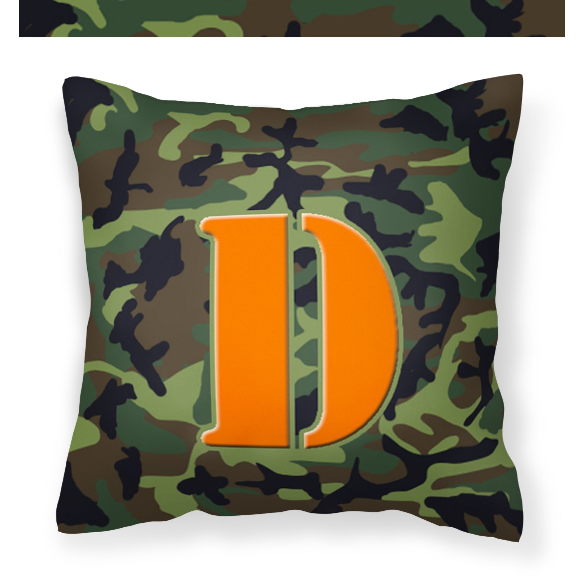 Letter D Monogram - Camo Green Fabric Decorative Pillow