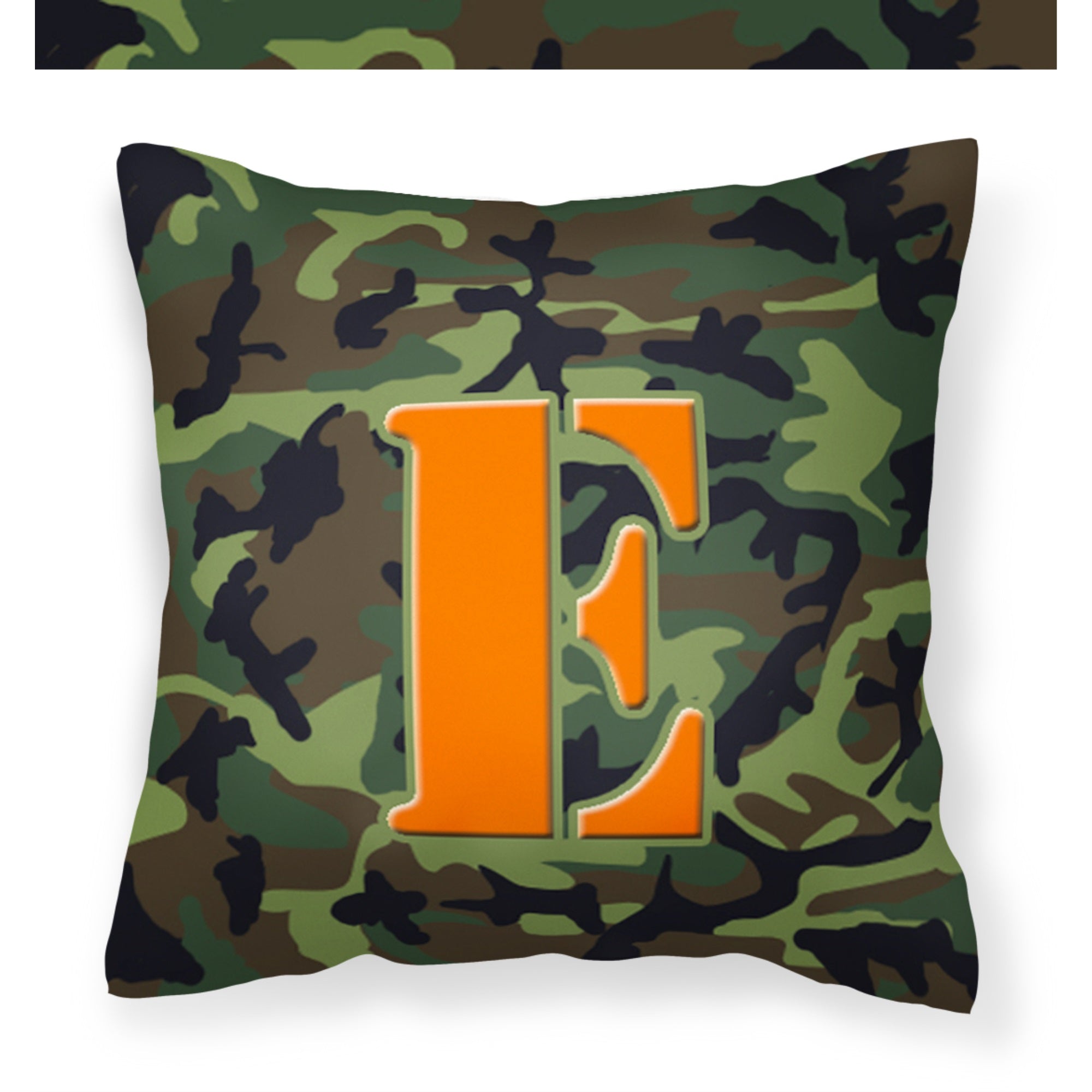 Letter E Monogram - Camo Green Fabric Decorative Pillow