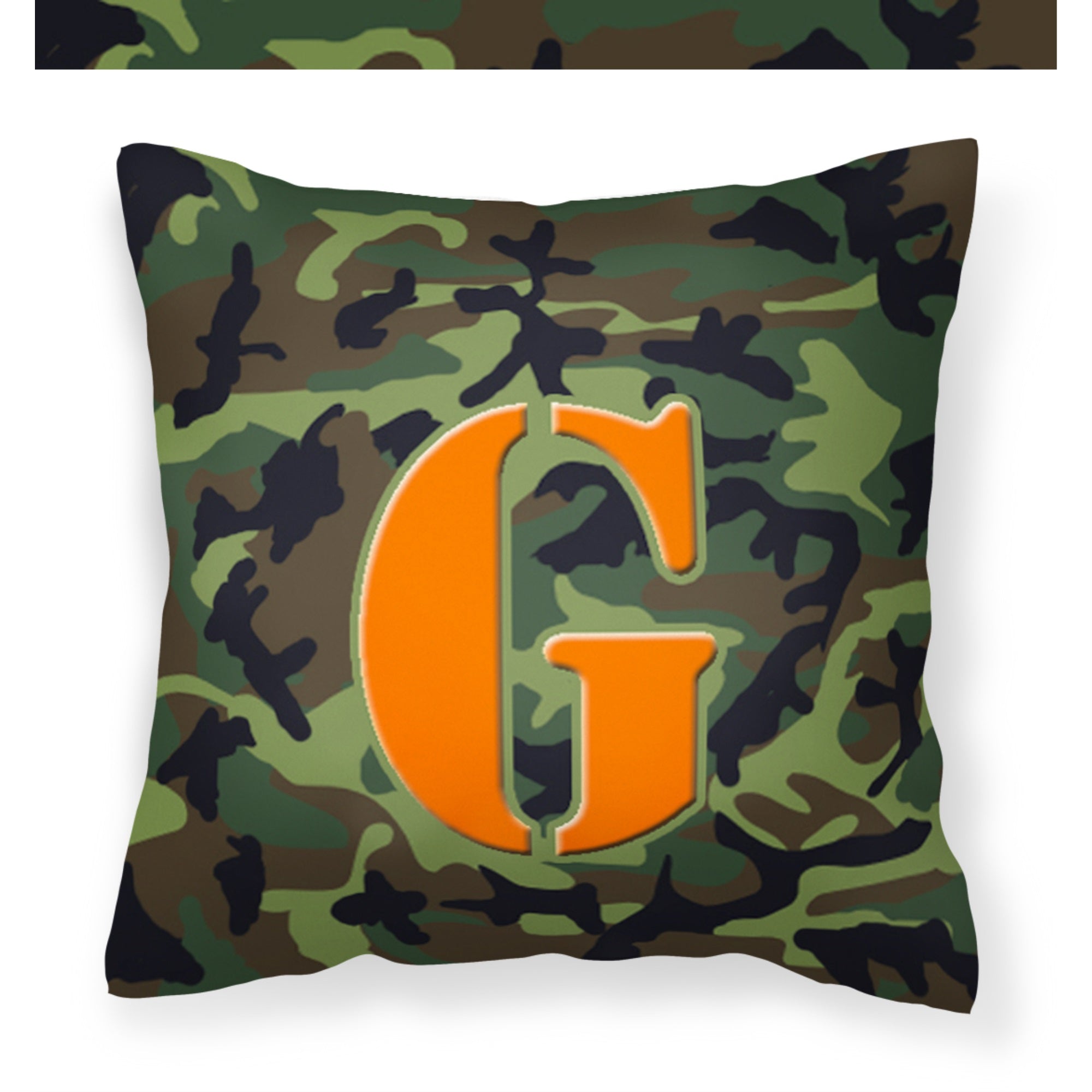 Letter G Monogram - Camo Green Fabric Decorative Pillow