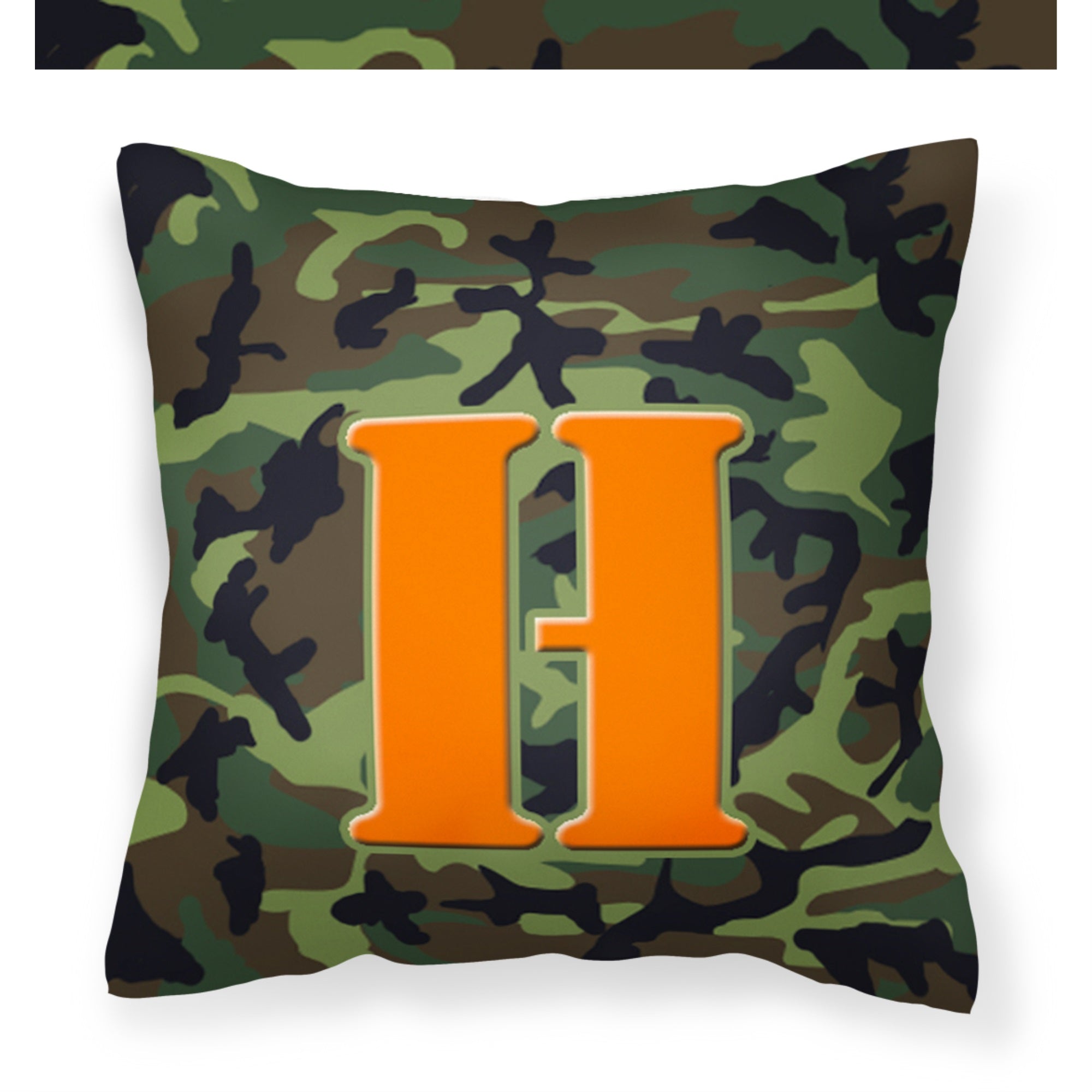 Letter H Monogram - Camo Green Fabric Decorative Pillow