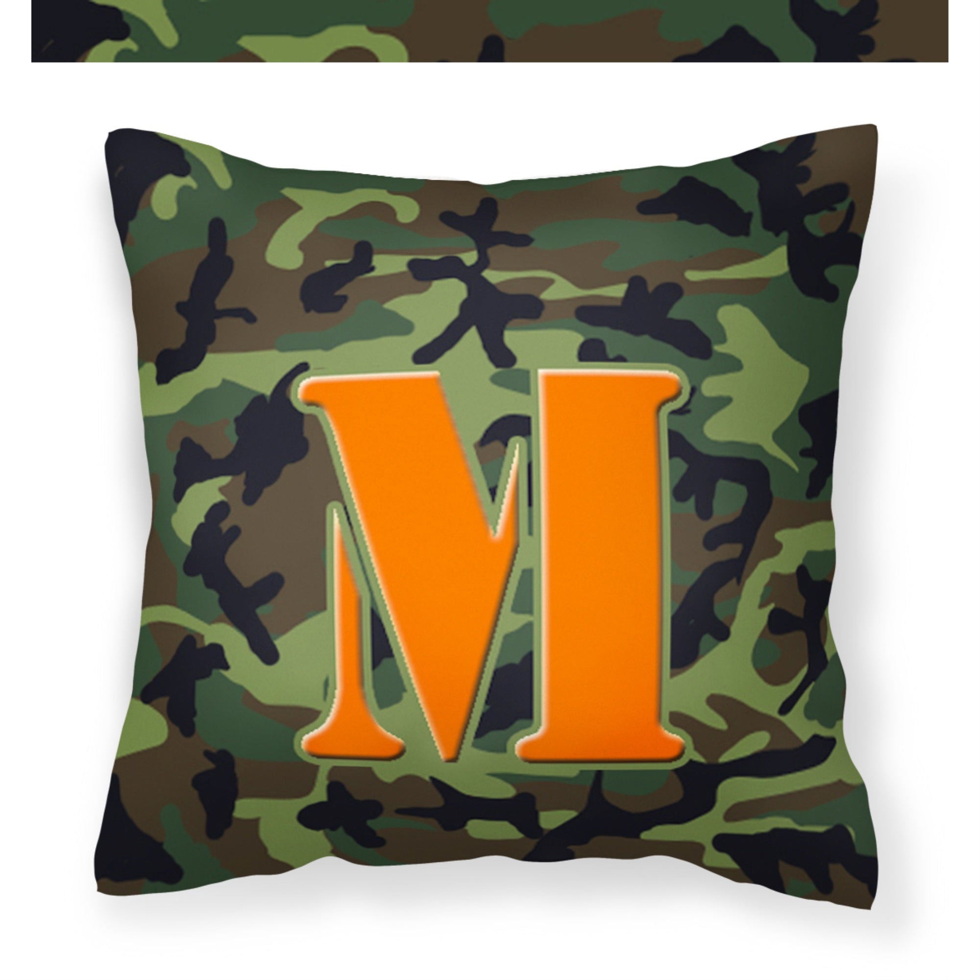 Letter M Monogram - Camo Green Fabric Decorative Pillow