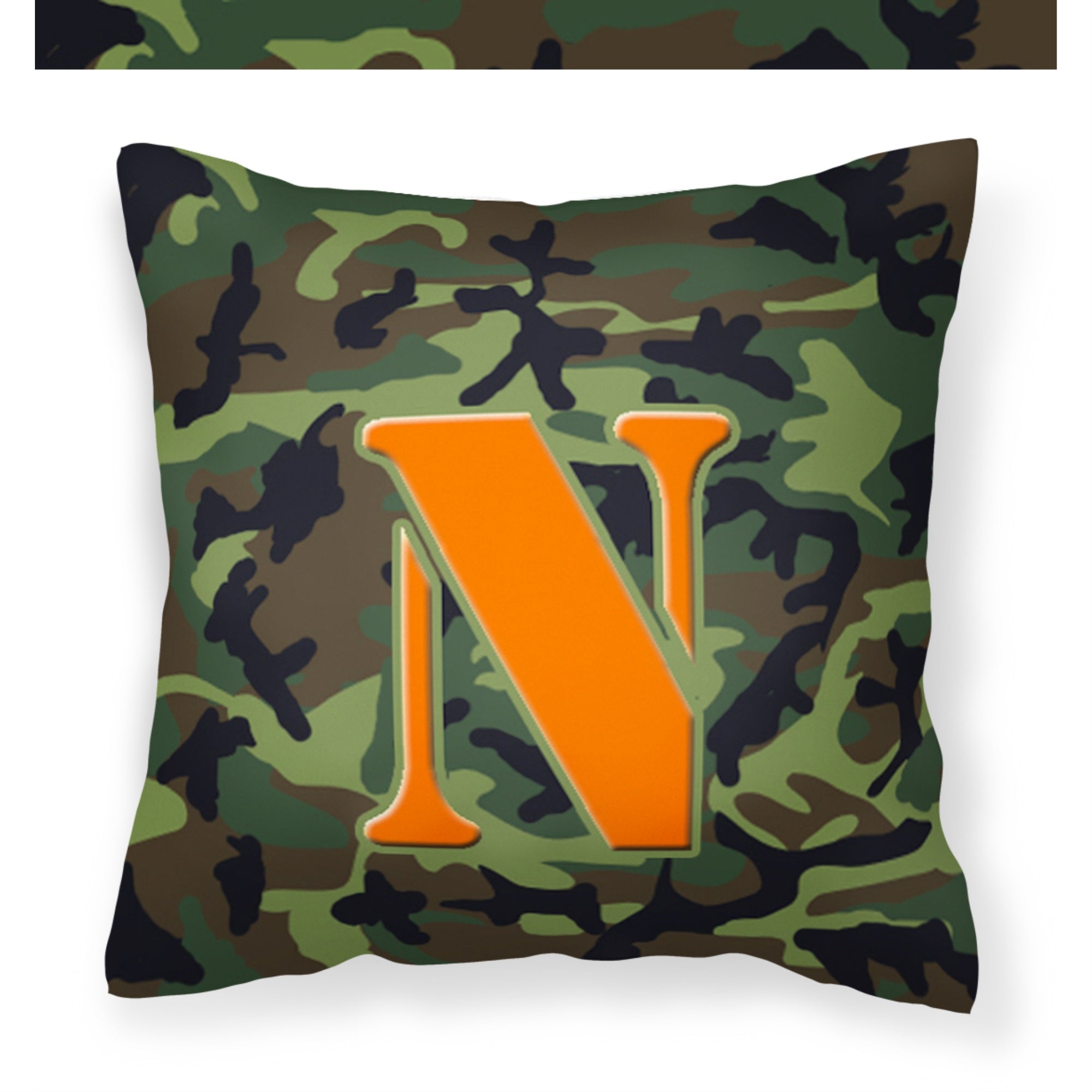 Letter N Monogram - Camo Green Fabric Decorative Pillow