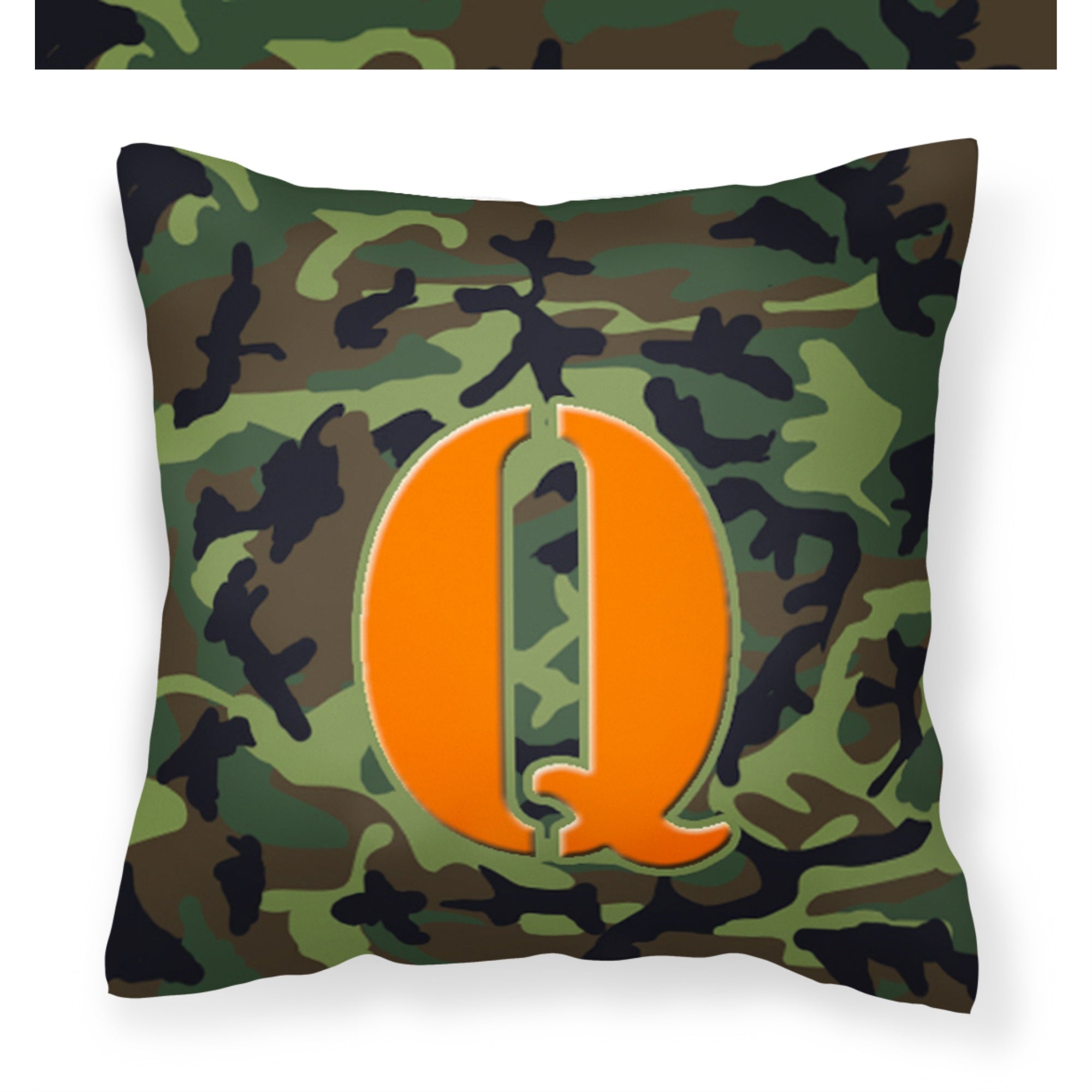 Letter Q Monogram - Camo Green Fabric Decorative Pillow
