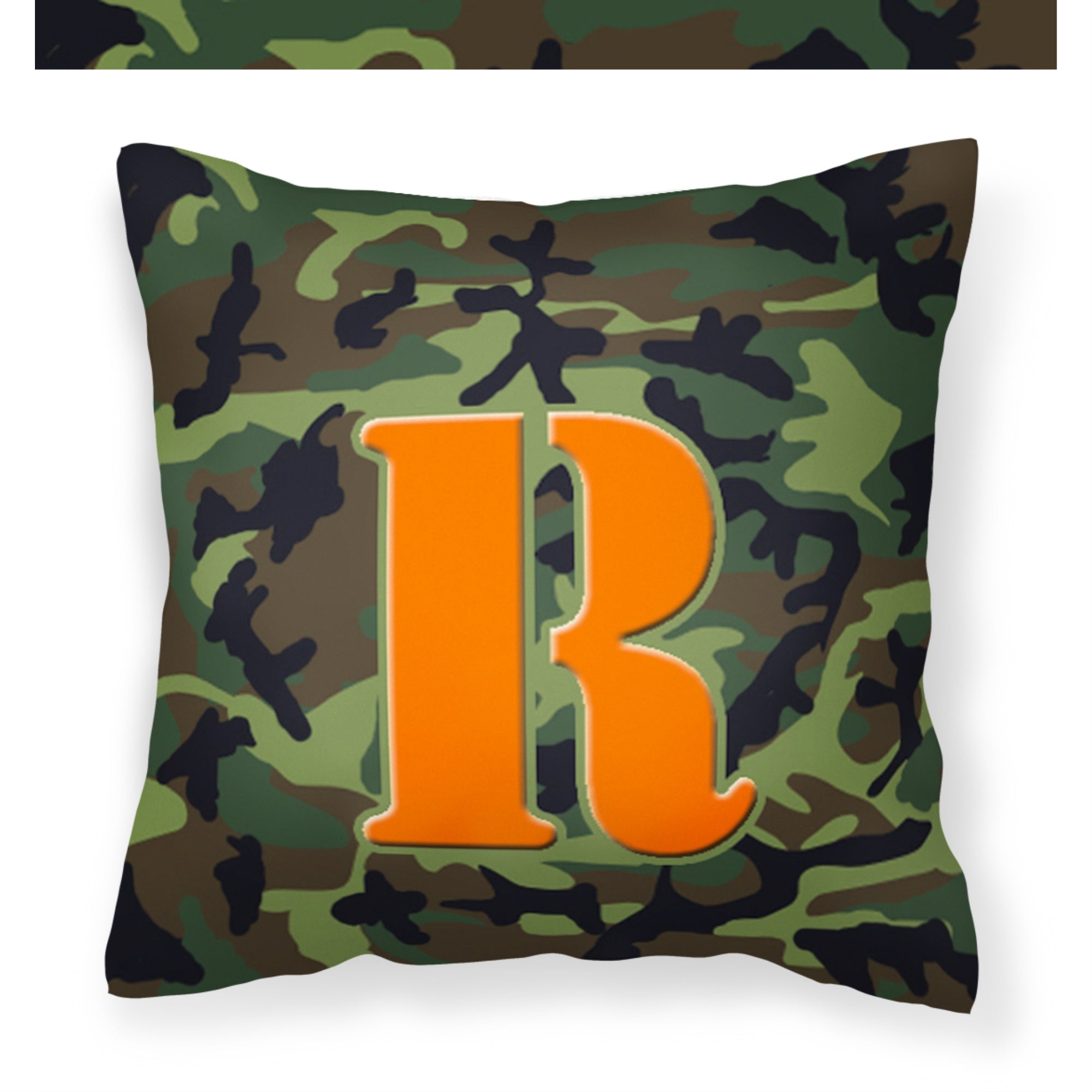 Letter R Monogram - Camo Green Fabric Decorative Pillow