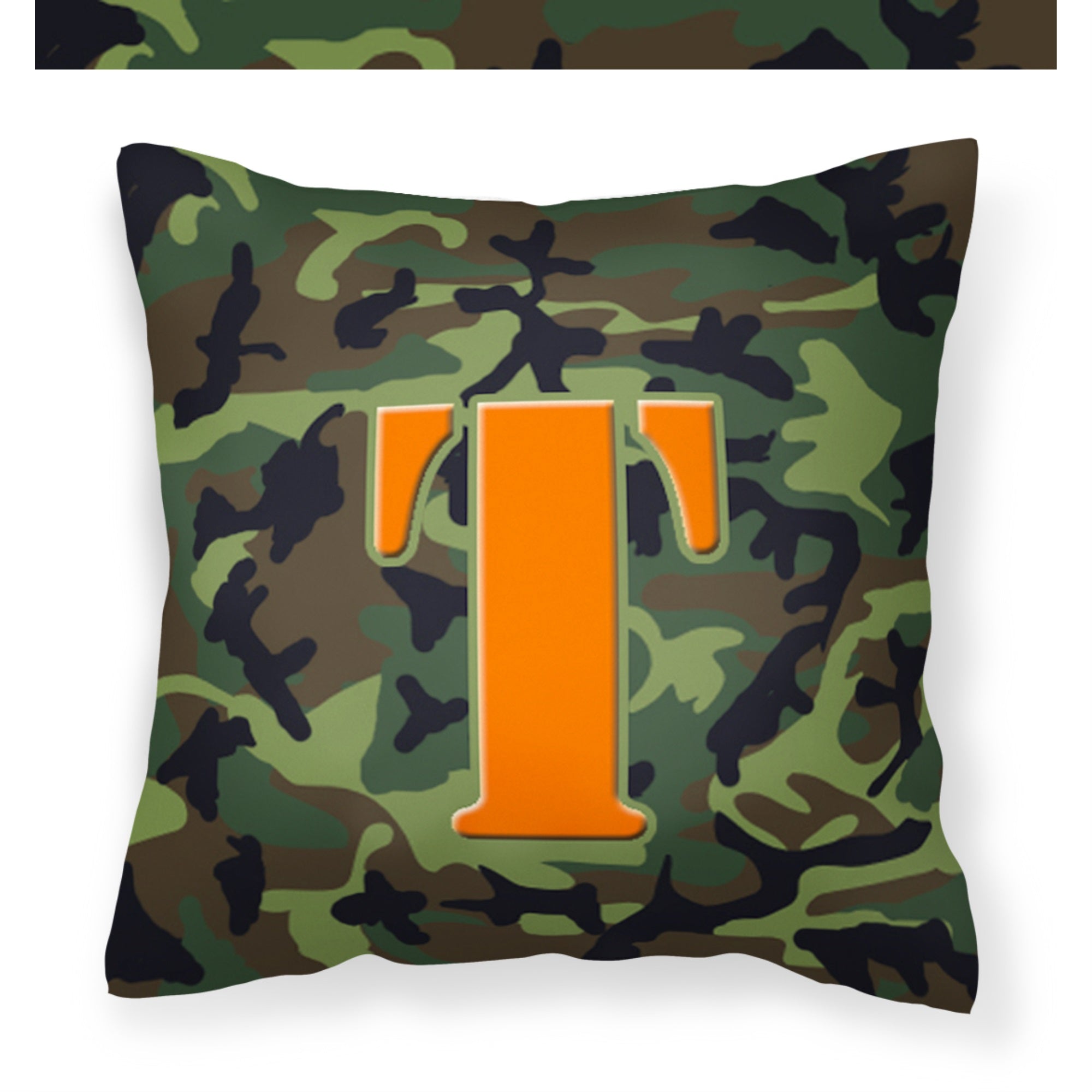 Letter T Monogram - Camo Green Fabric Decorative Pillow