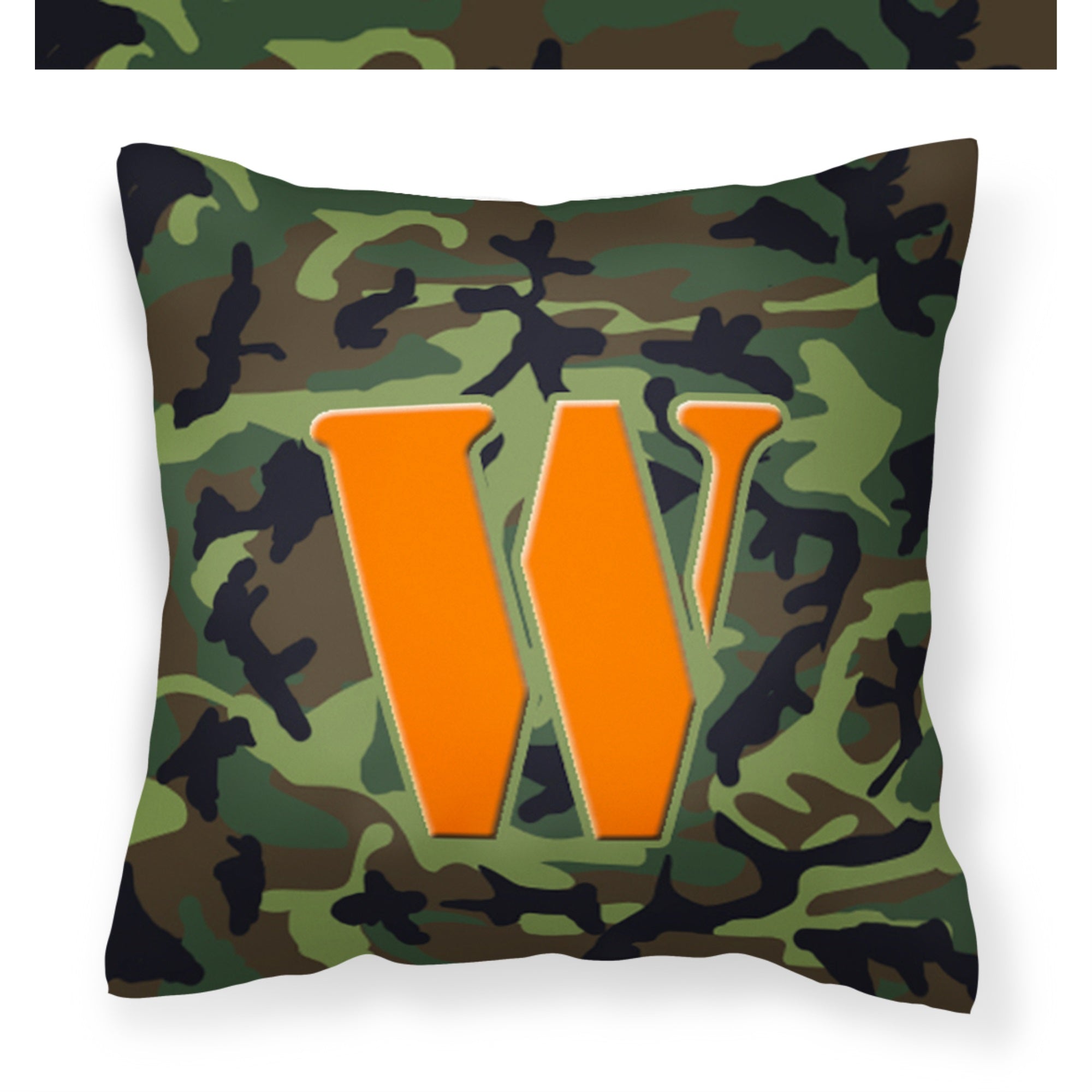 Letter W Monogram - Camo Green Fabric Decorative Pillow