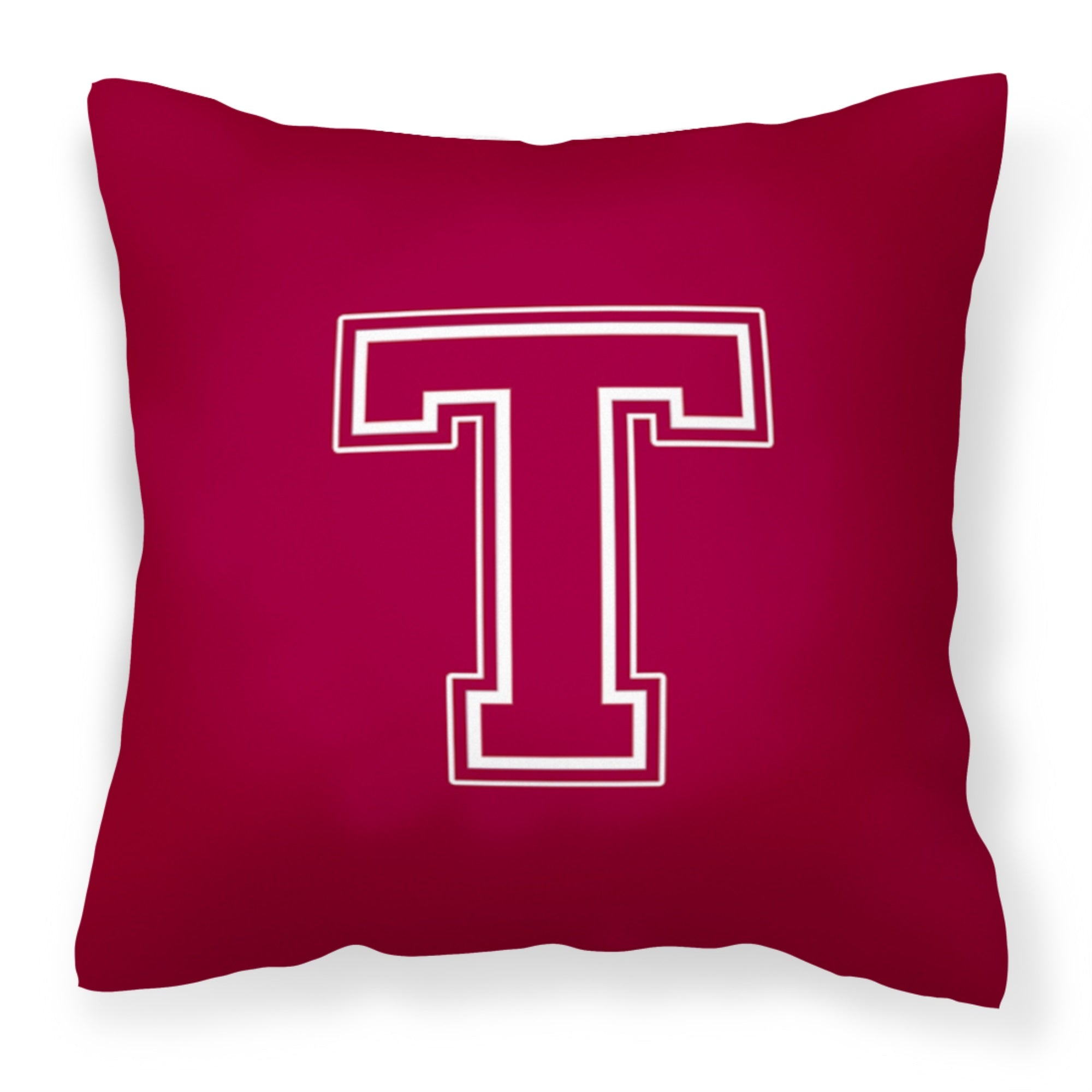 Letter T Initial Monogram - Maroon And White Fabric Decorative Pillow