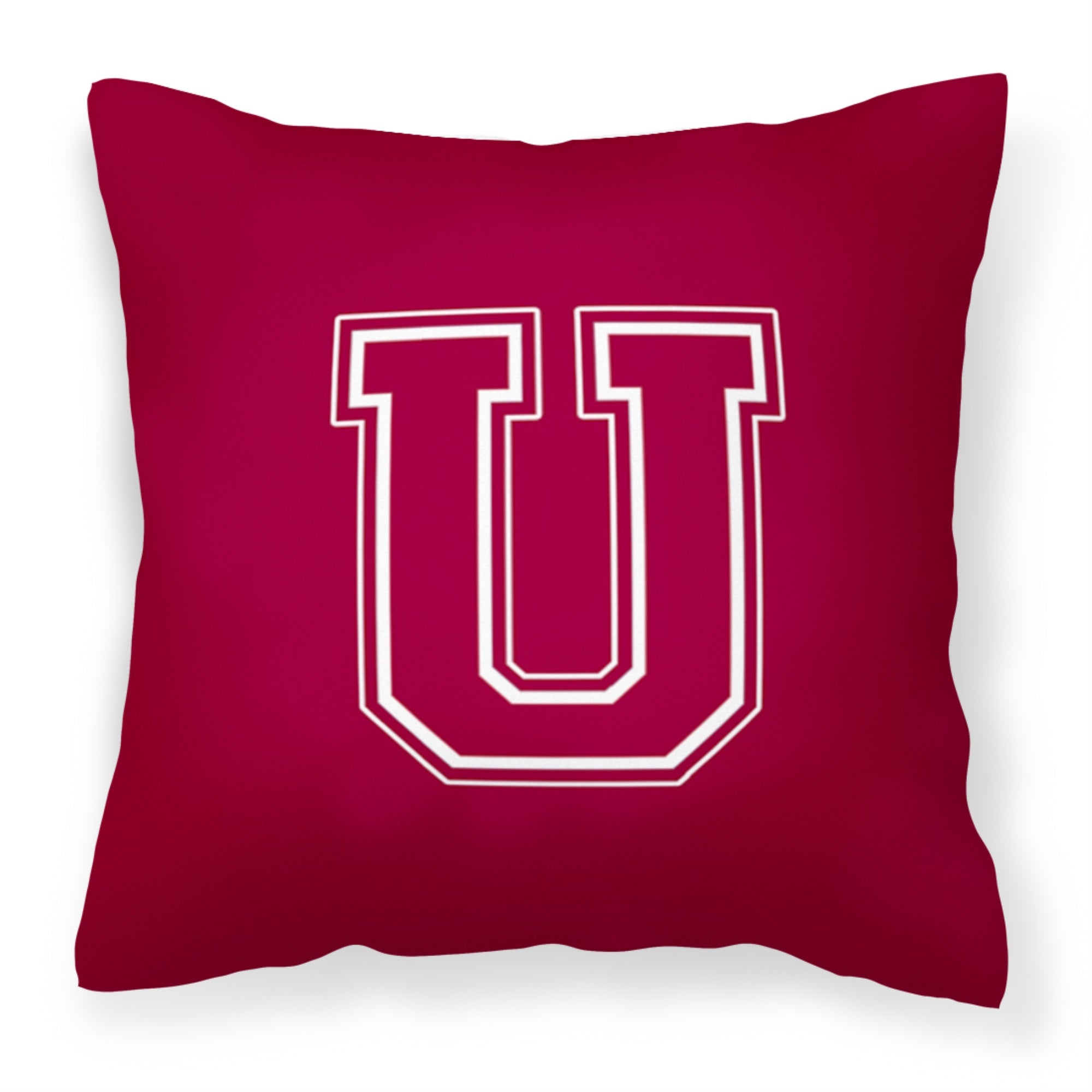 Letter U Initial Monogram - Maroon And White Fabric Decorative Pillow